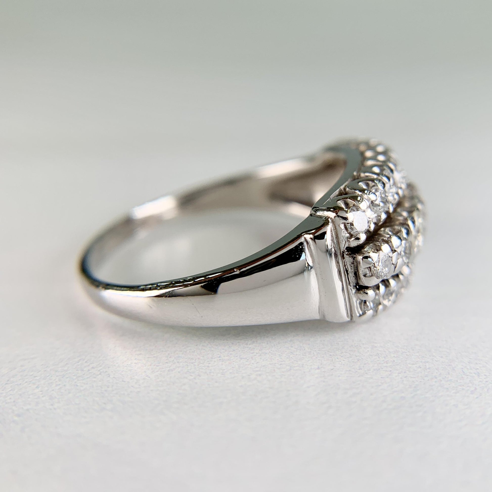 Vintage 1950's 3 Row Diamond Band Ring 14k White Gold