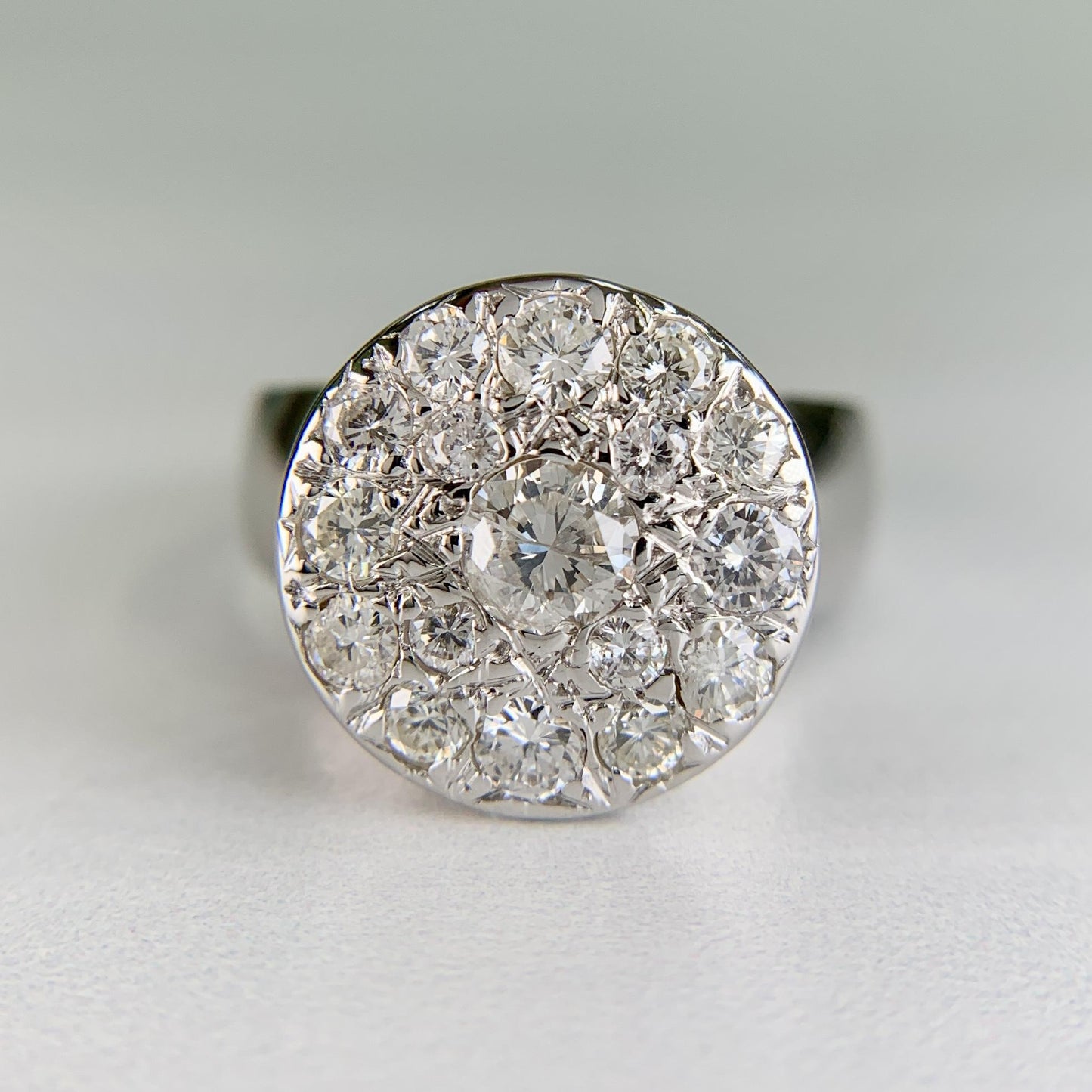 1980's Diamond Pave Cluster Ring 14k White Gold
