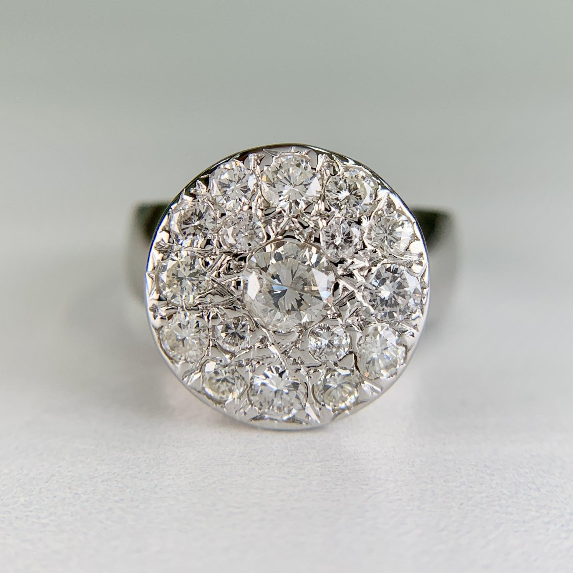 1980's Diamond Pave Cluster Ring 14k White Gold