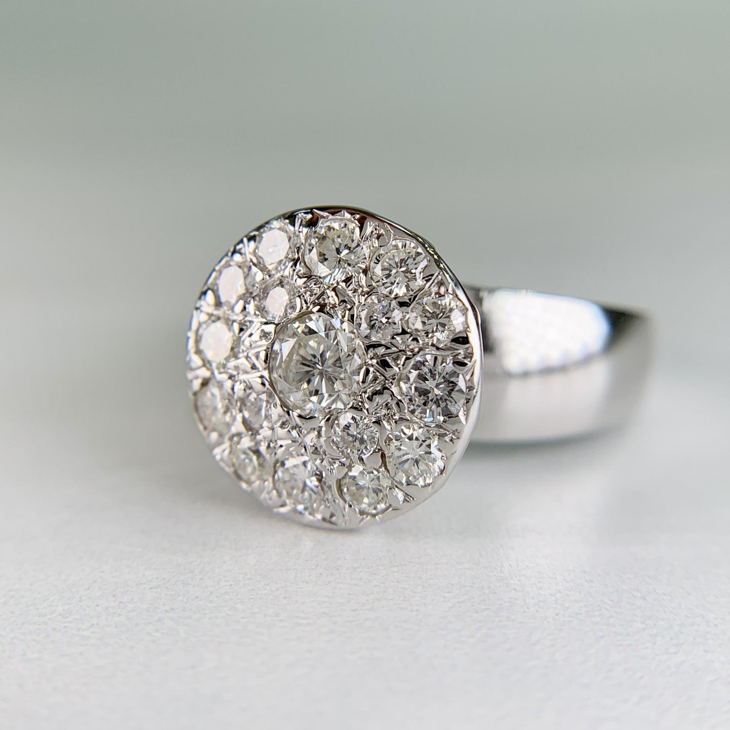 1980's Diamond Pave Cluster Ring 14k White Gold