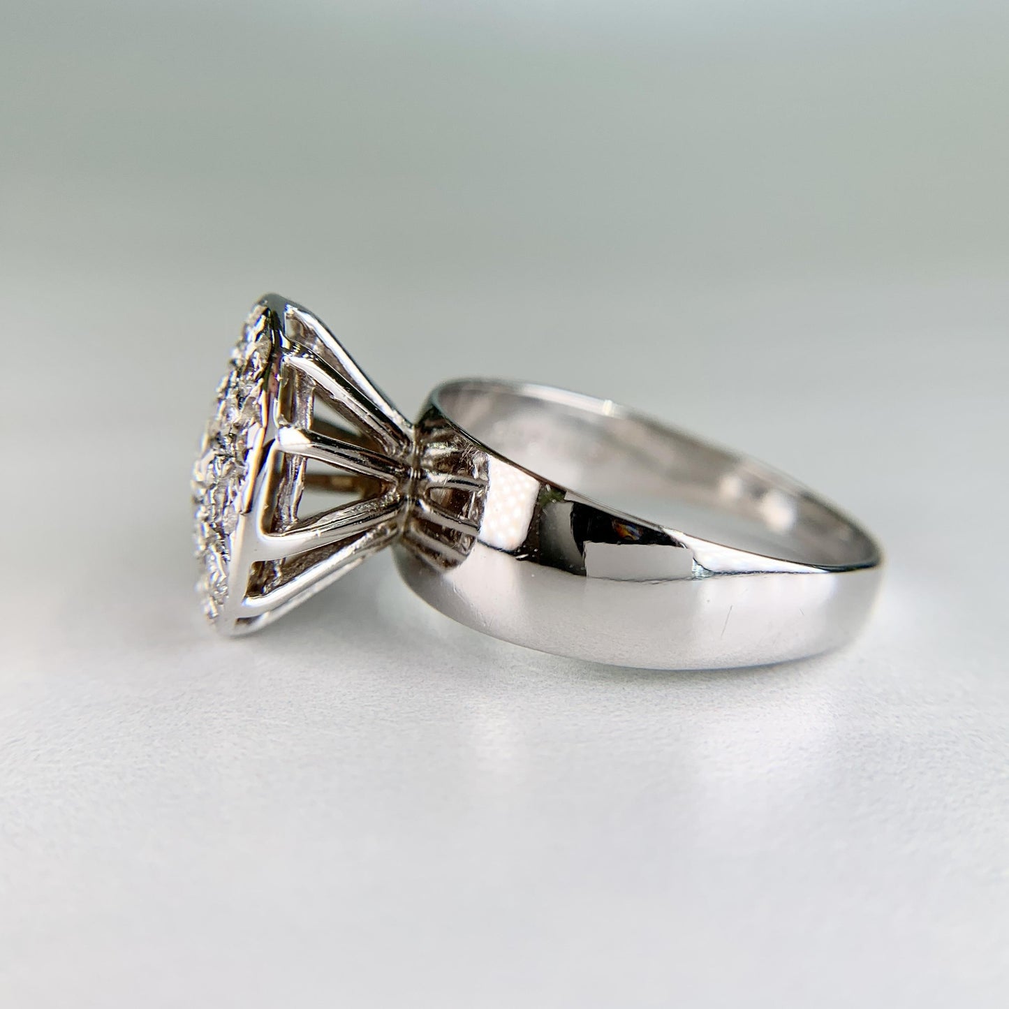 1980's Diamond Pave Cluster Ring 14k White Gold