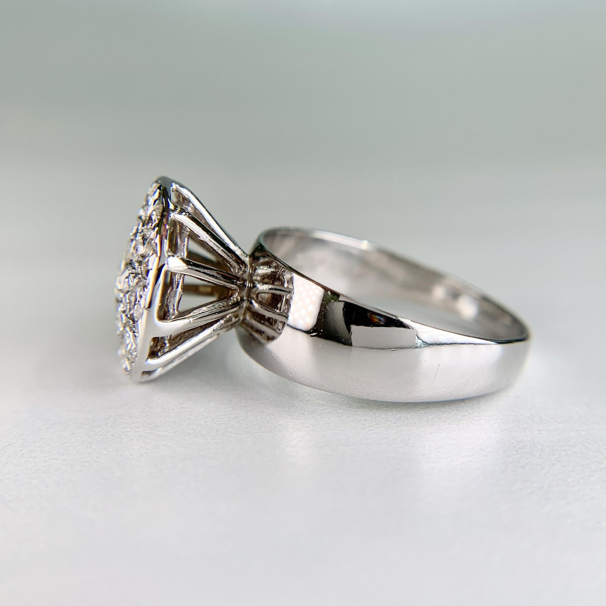 1980's Diamond Pave Cluster Ring 14k White Gold