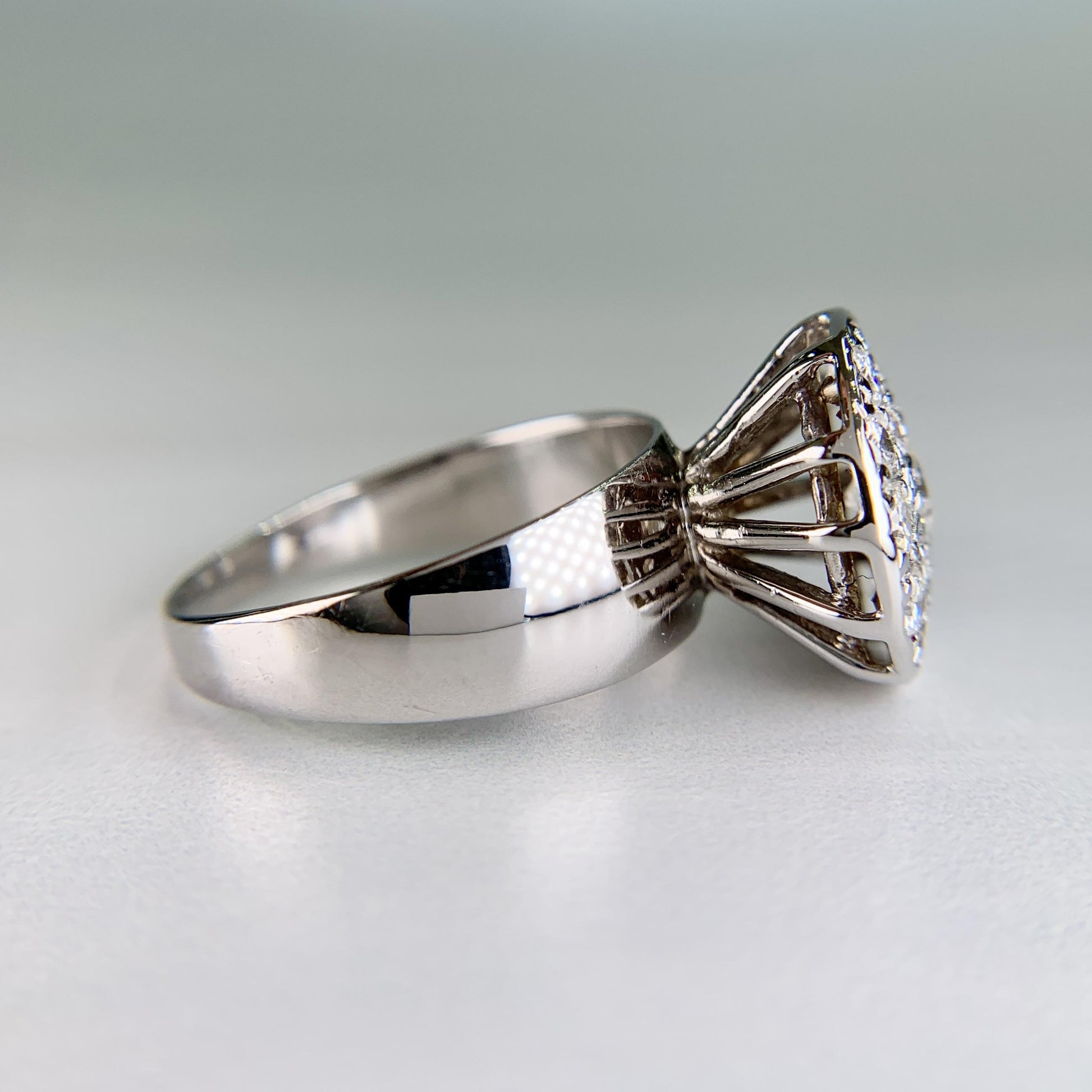 1980's Diamond Pave Cluster Ring 14k White Gold