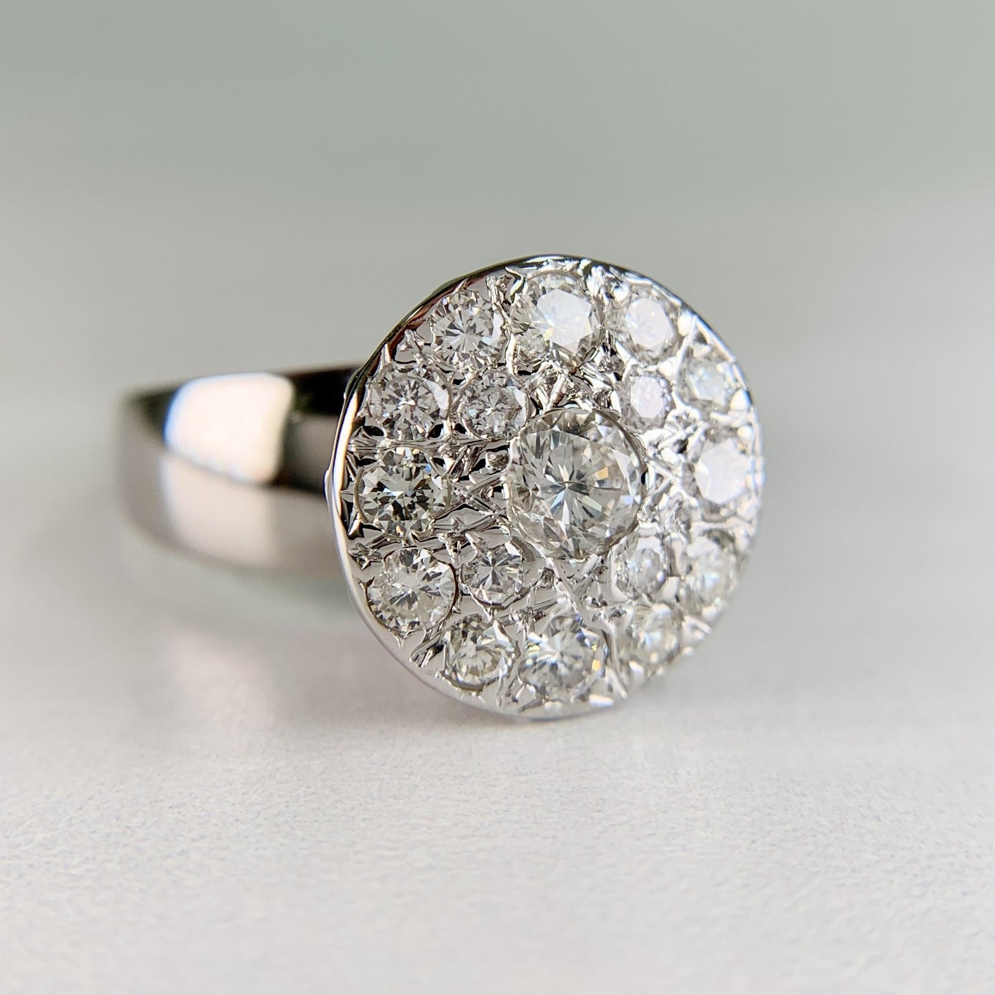 1980's Diamond Pave Cluster Ring 14k White Gold