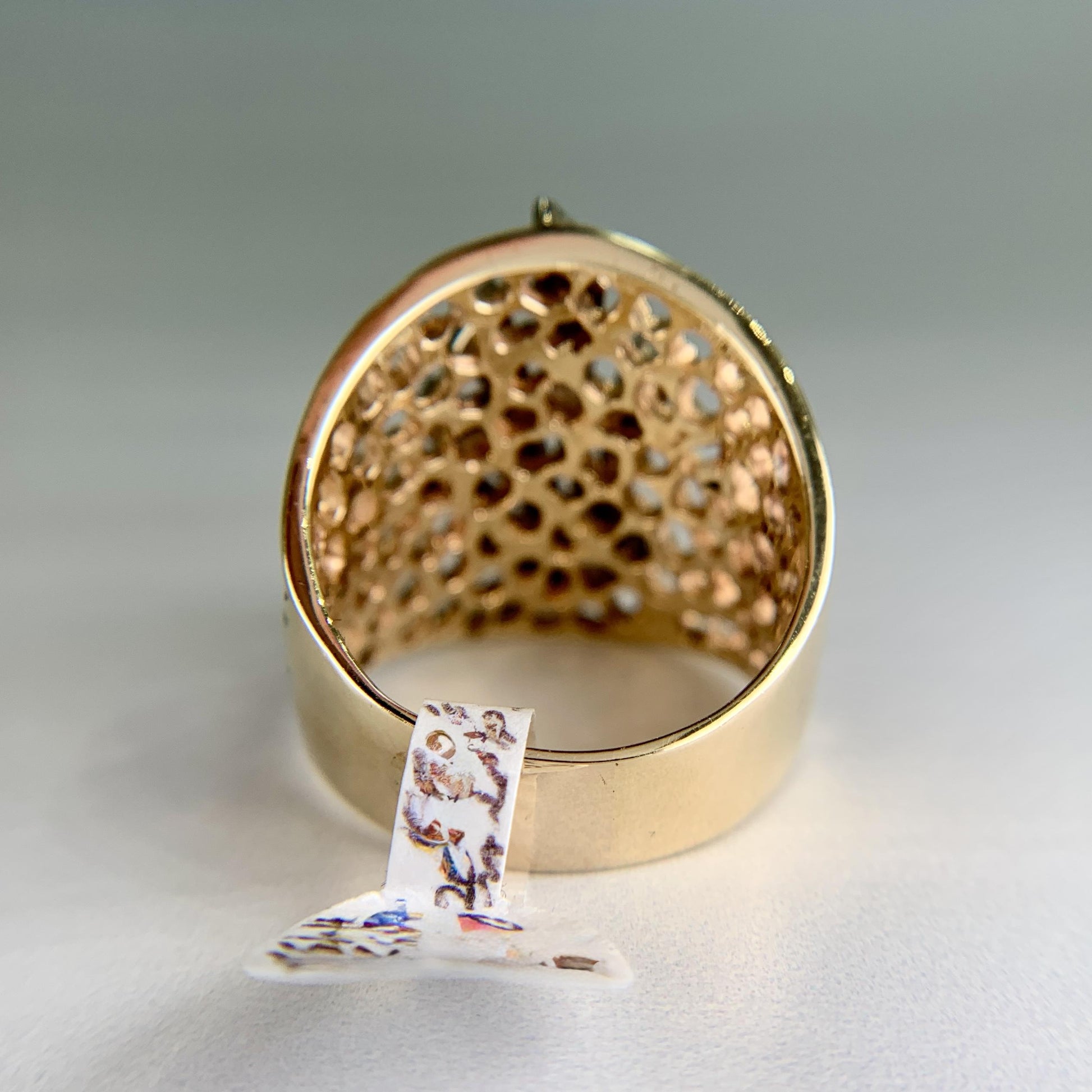 1980's Wide Diamond Statement Band Ring 14k Gold