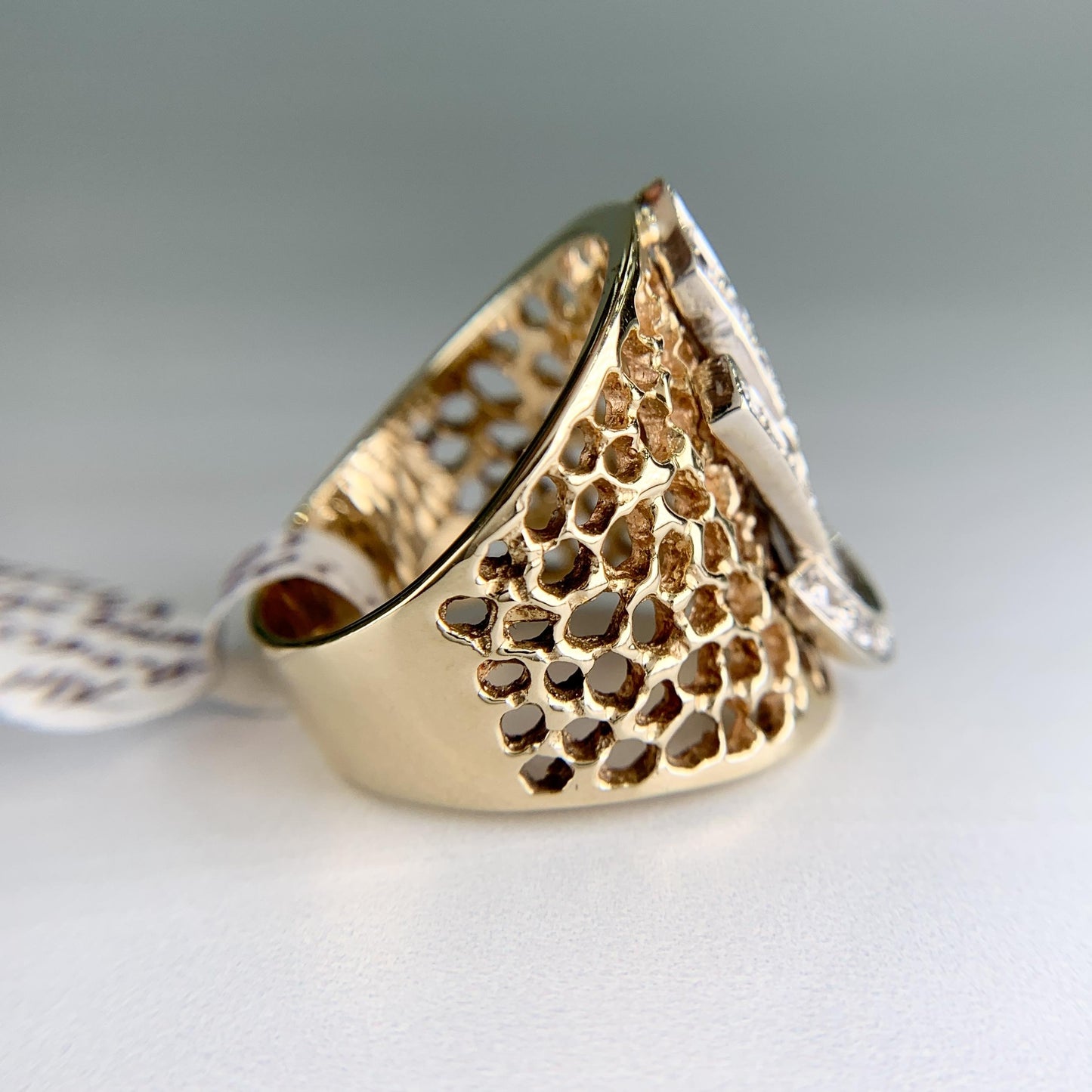1980's Wide Diamond Statement Band Ring 14k Gold