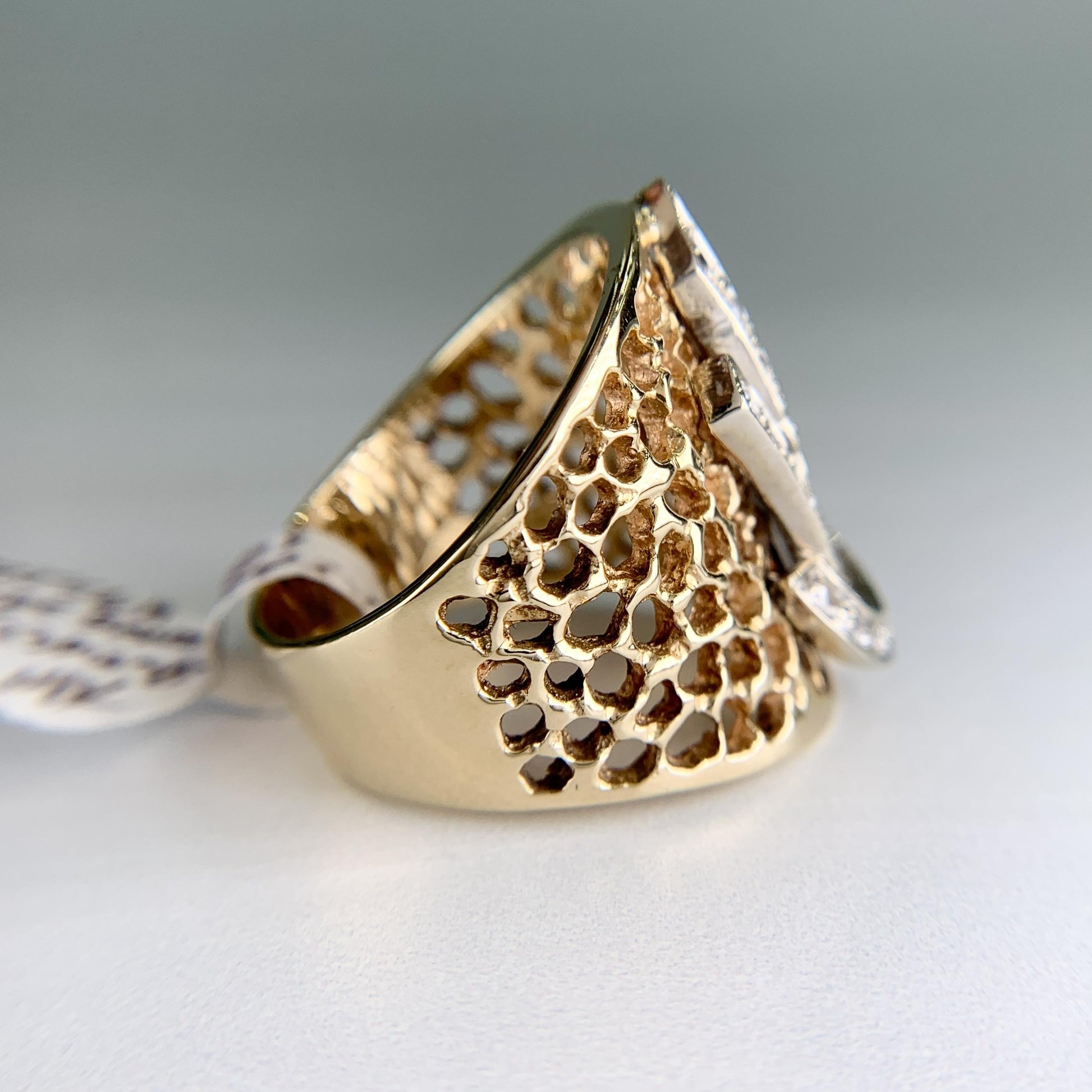 1980's Wide Diamond Statement Band Ring 14k Gold