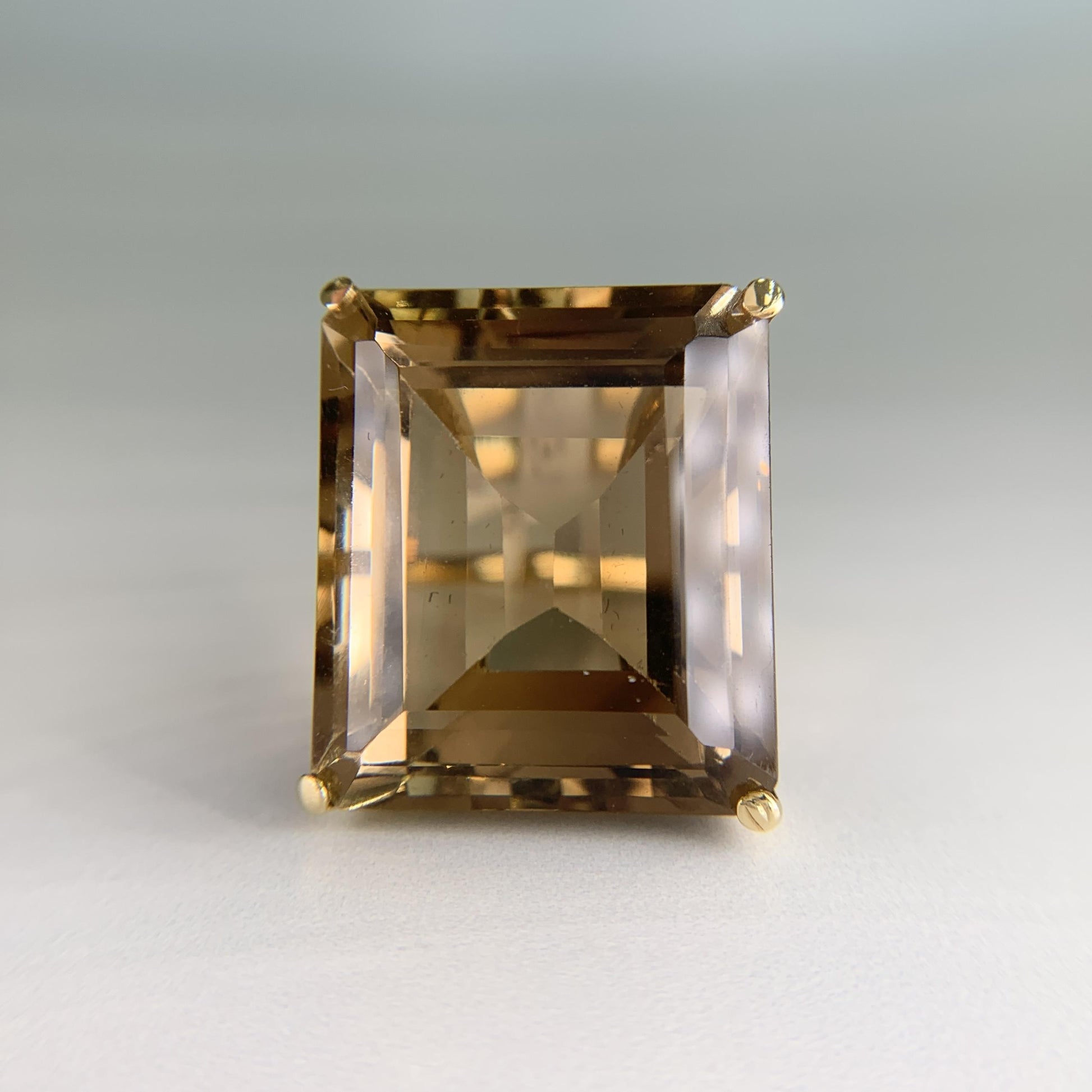 1950's Large Emerald Cut Smokey Quartz Statement Ring 18k Yellow Gold