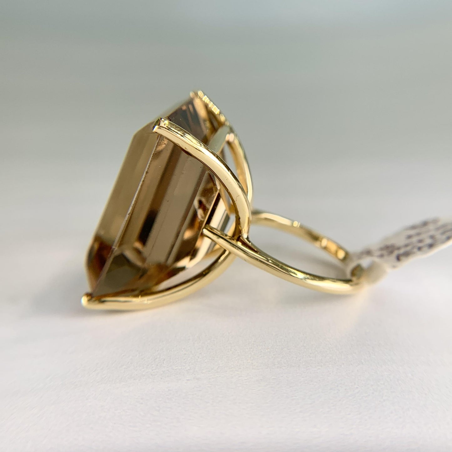 1950's Large Emerald Cut Smokey Quartz Statement Ring 18k Yellow Gold