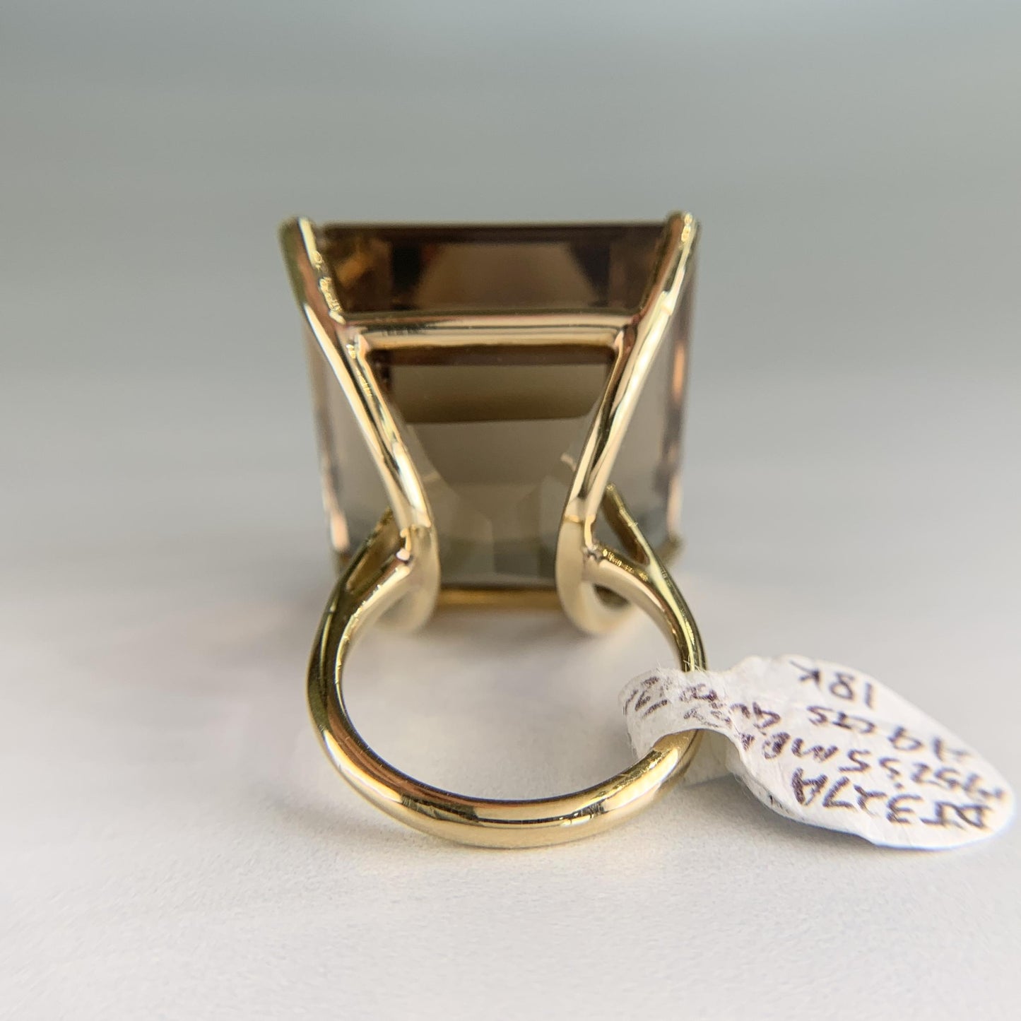 1950's Large Emerald Cut Smokey Quartz Statement Ring 18k Yellow Gold