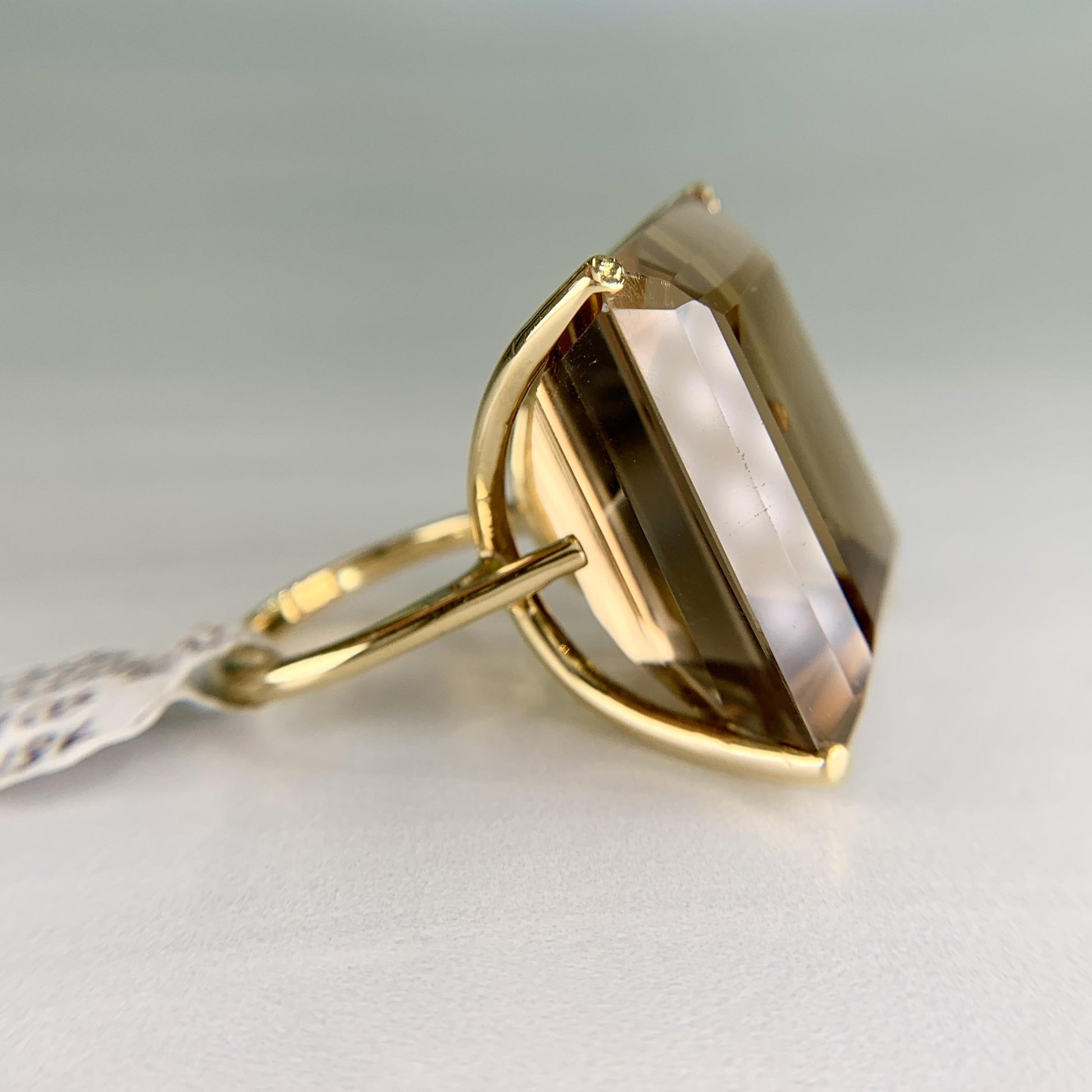 1950's Large Emerald Cut Smokey Quartz Statement Ring 18k Yellow Gold