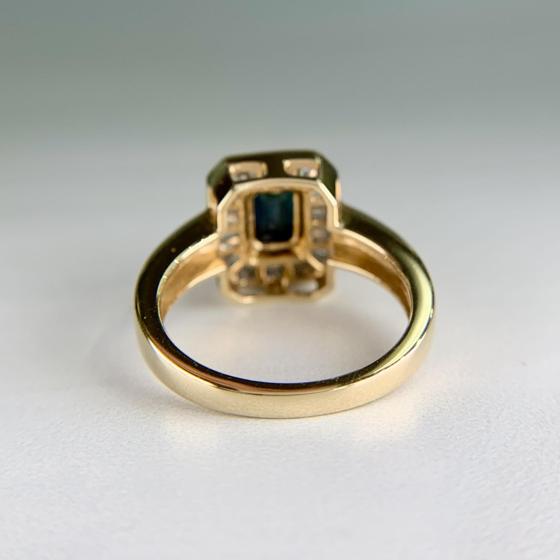 Blue Sapphire and Baguette Cut Diamond Ring 14k Yellow Gold