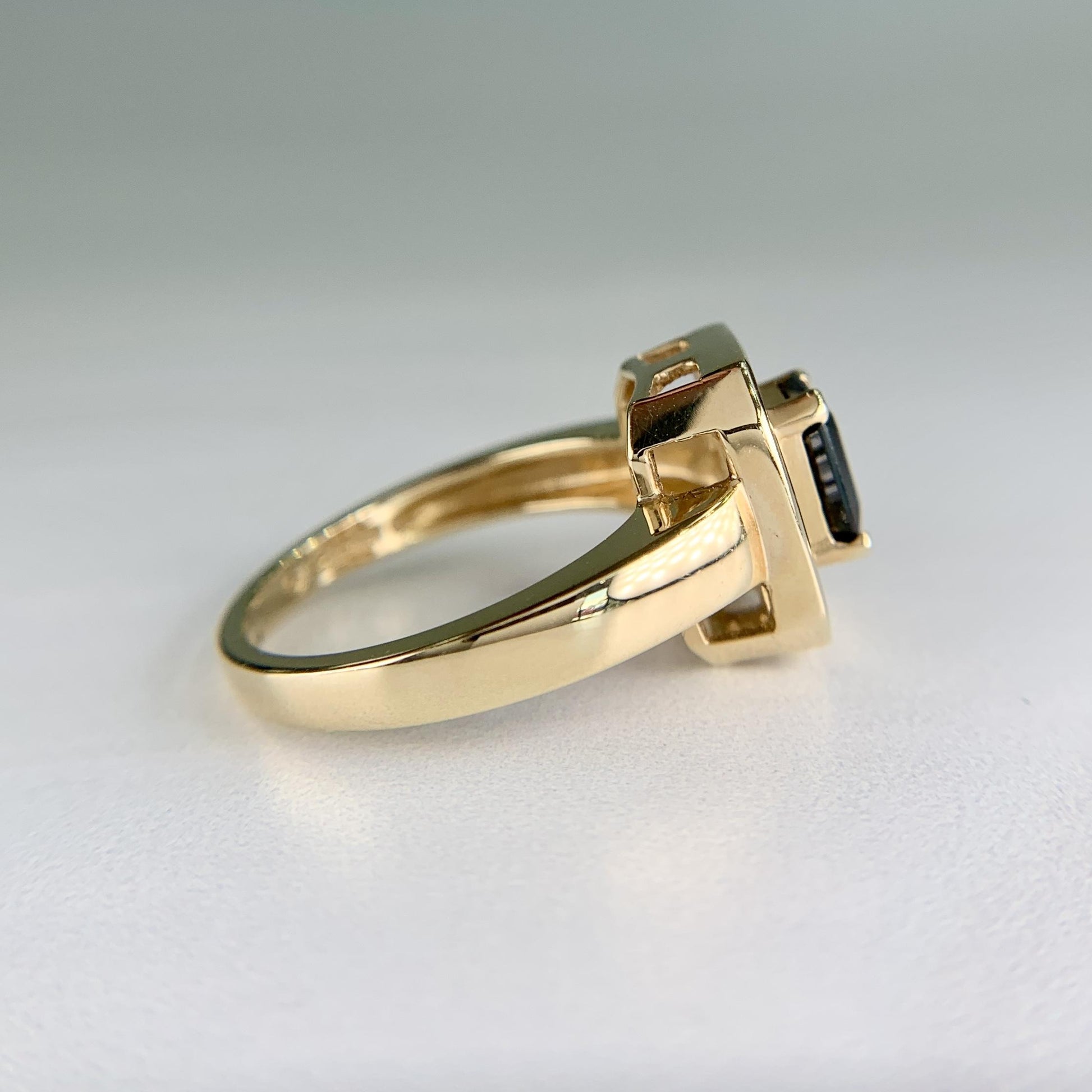 Blue Sapphire and Baguette Cut Diamond Ring 14k Yellow Gold