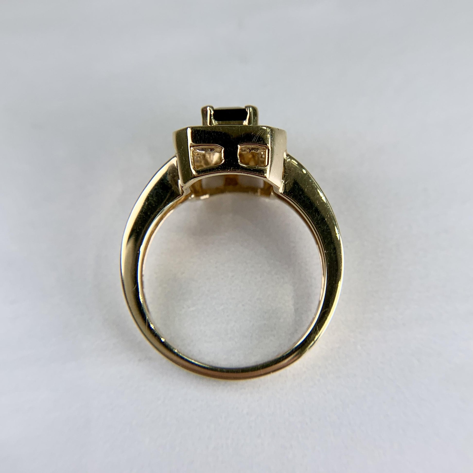 Blue Sapphire and Baguette Cut Diamond Ring 14k Yellow Gold