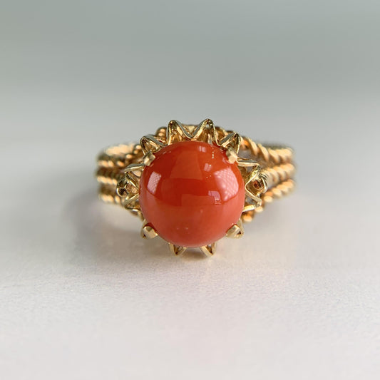 Estate Corletto Italian 17k Yellow Gold Coral Twisted Rope Ring
