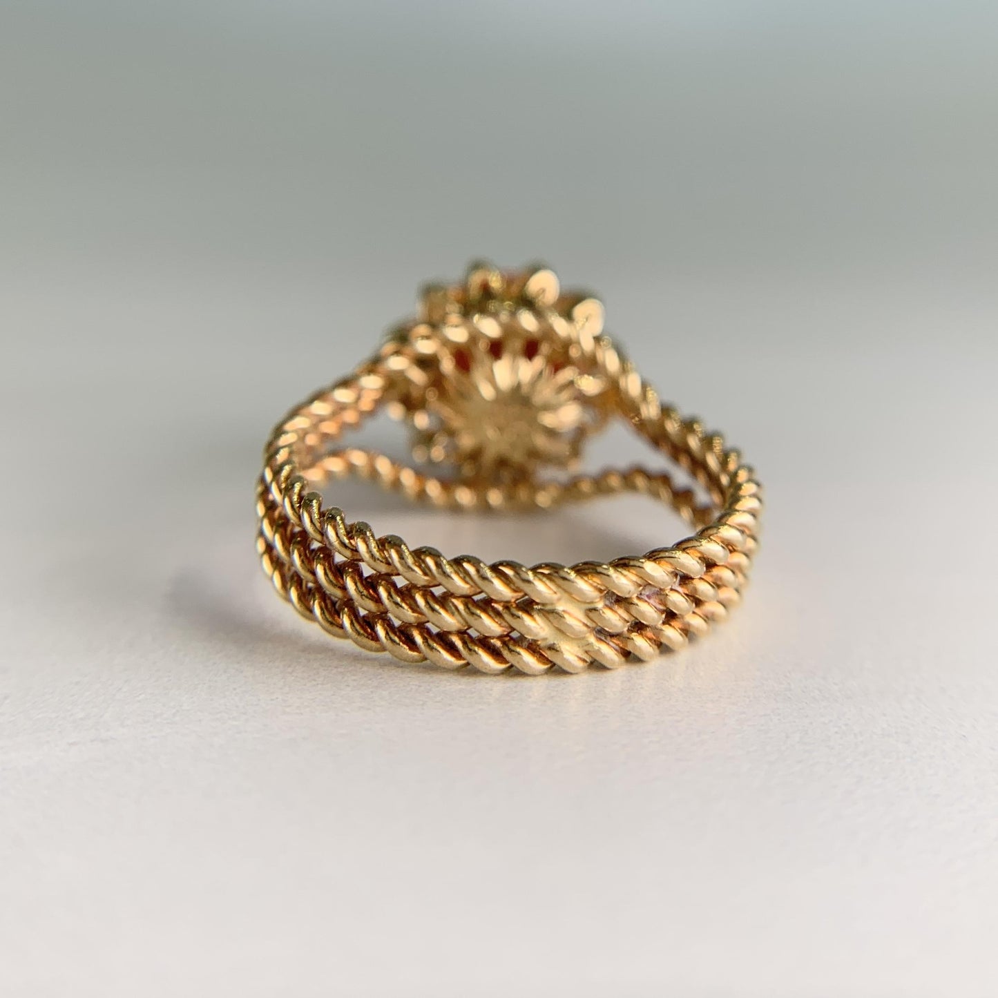 Estate Corletto Italian 17k Yellow Gold Coral Twisted Rope Ring
