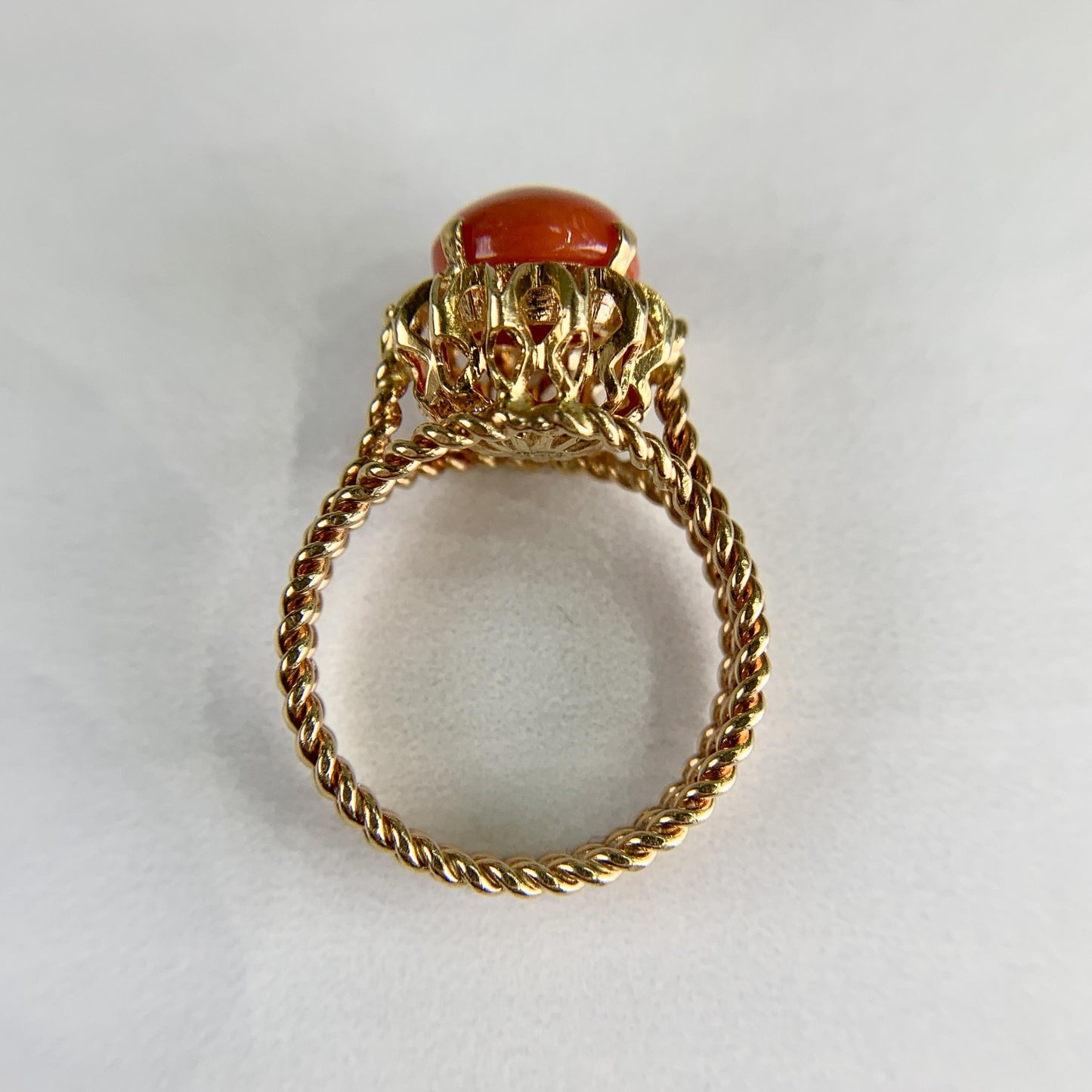 Estate Corletto Italian 17k Yellow Gold Coral Twisted Rope Ring