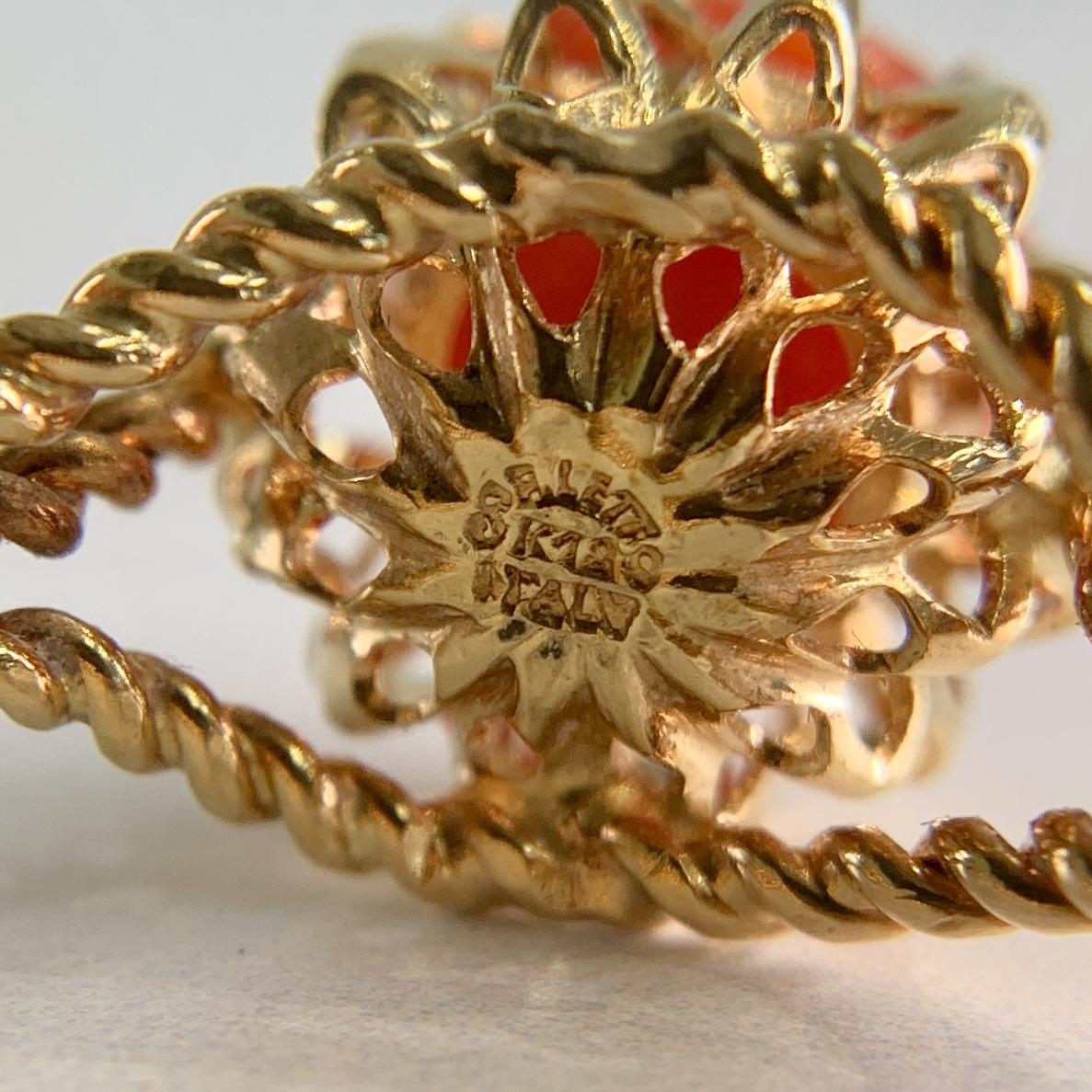 Estate Corletto Italian 17k Yellow Gold Coral Twisted Rope Ring