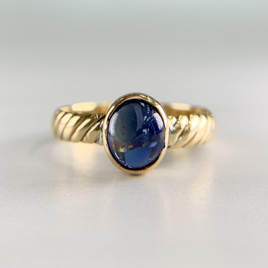 Antique Victorian 1850 Unheated Sapphire Cabochon Ring 18k/14k