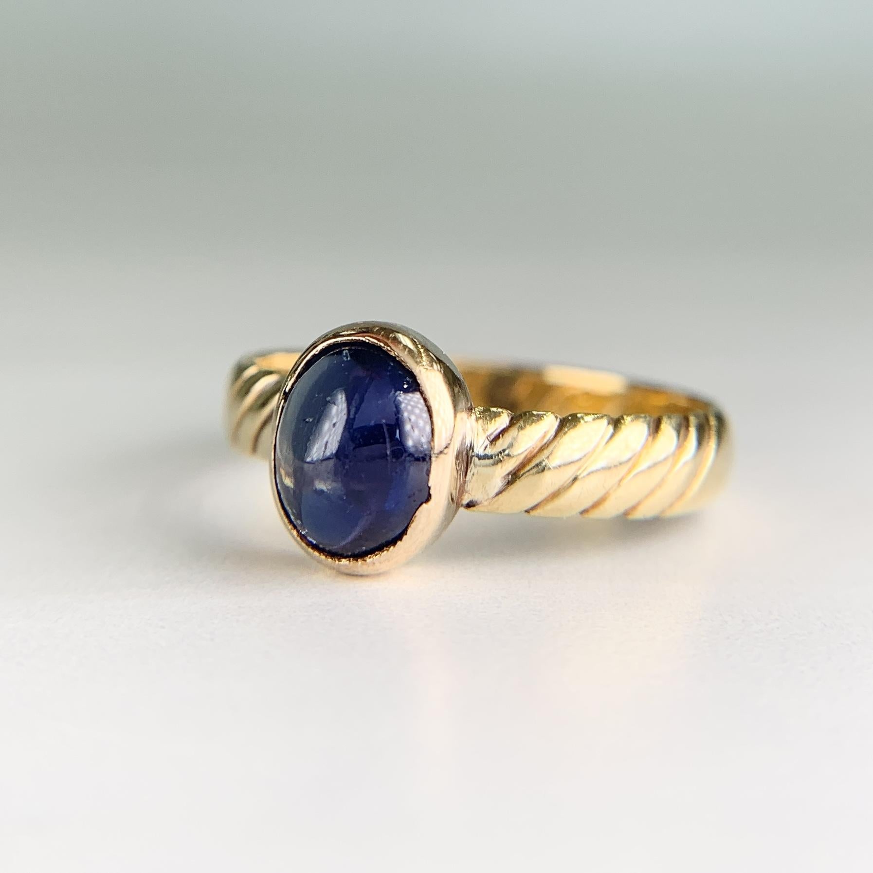 Antique Victorian 1850 Unheated Sapphire Cabochon Ring 18k/14k