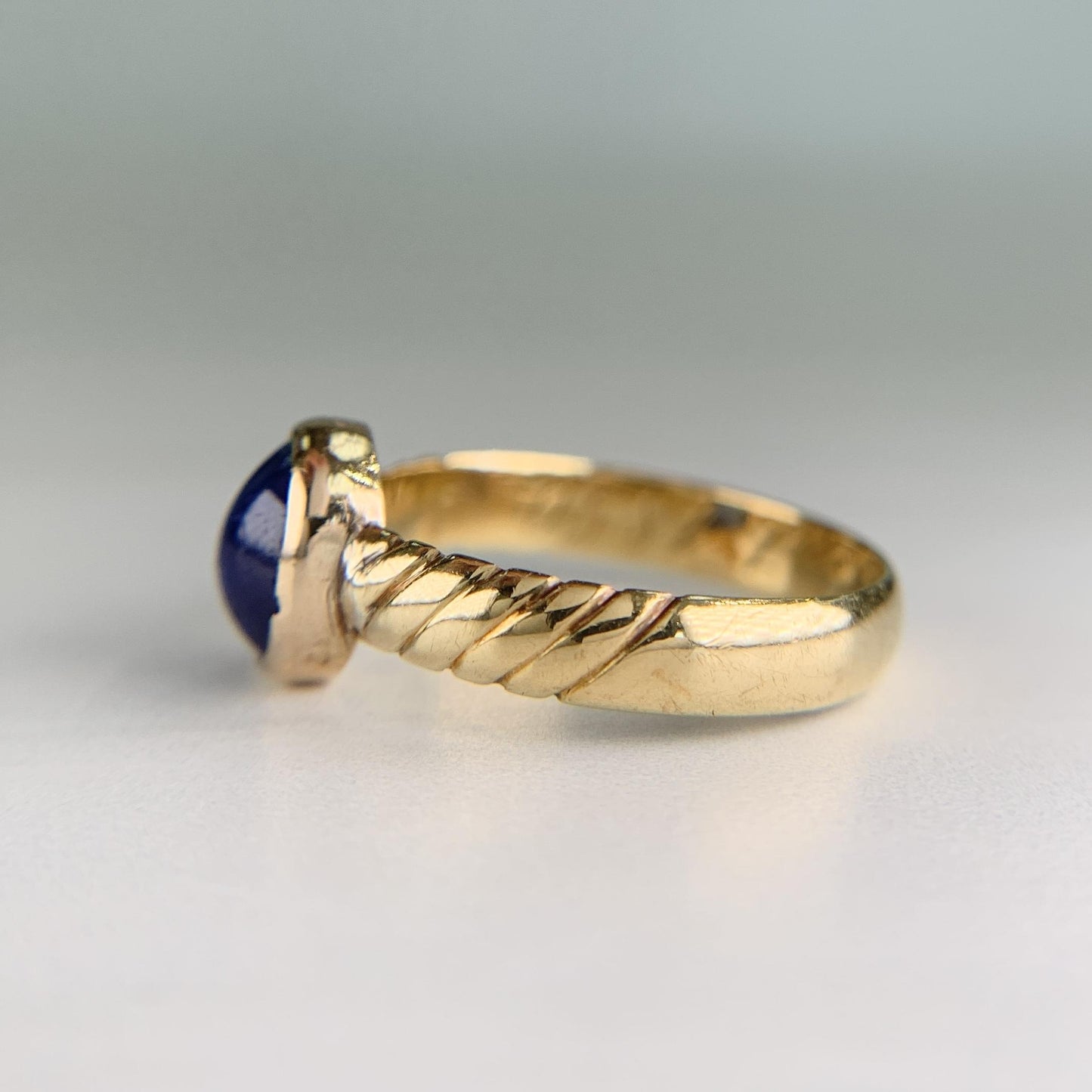 Antique Victorian 1850 Unheated Sapphire Cabochon Ring 18k/14k