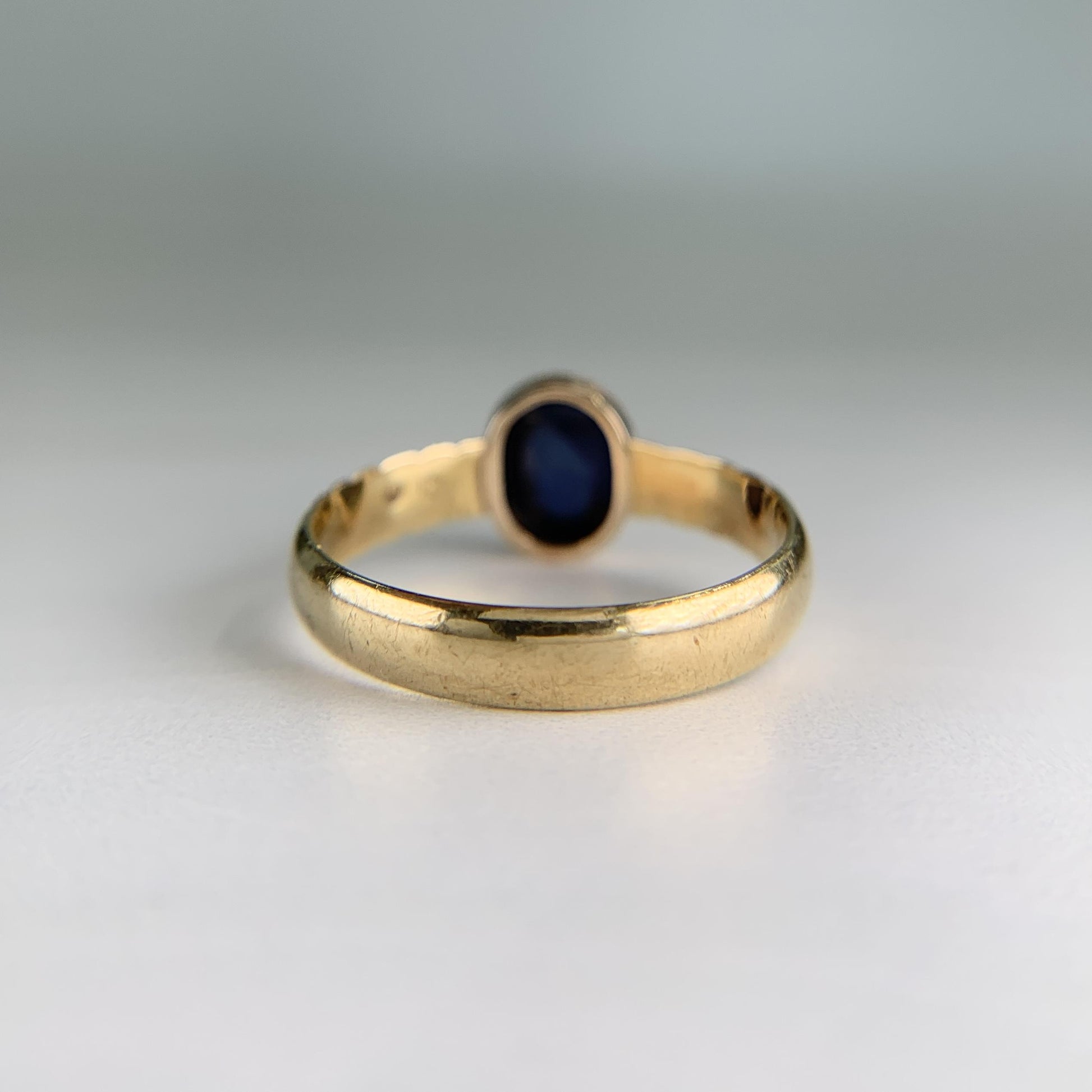 Antique Victorian 1850 Unheated Sapphire Cabochon Ring 18k/14k