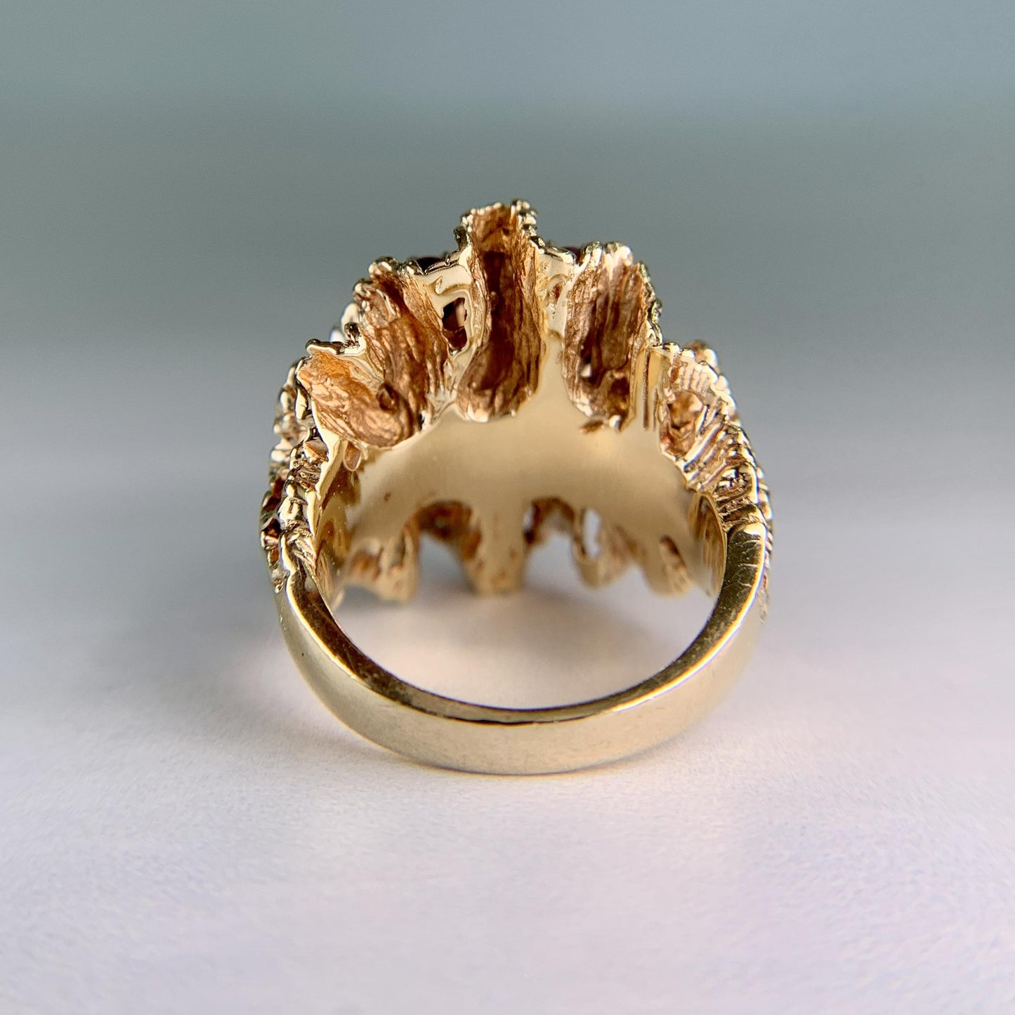 Vintage 1960's Diamond and Spinel Wavy Reef Dome Ring 14k Gold