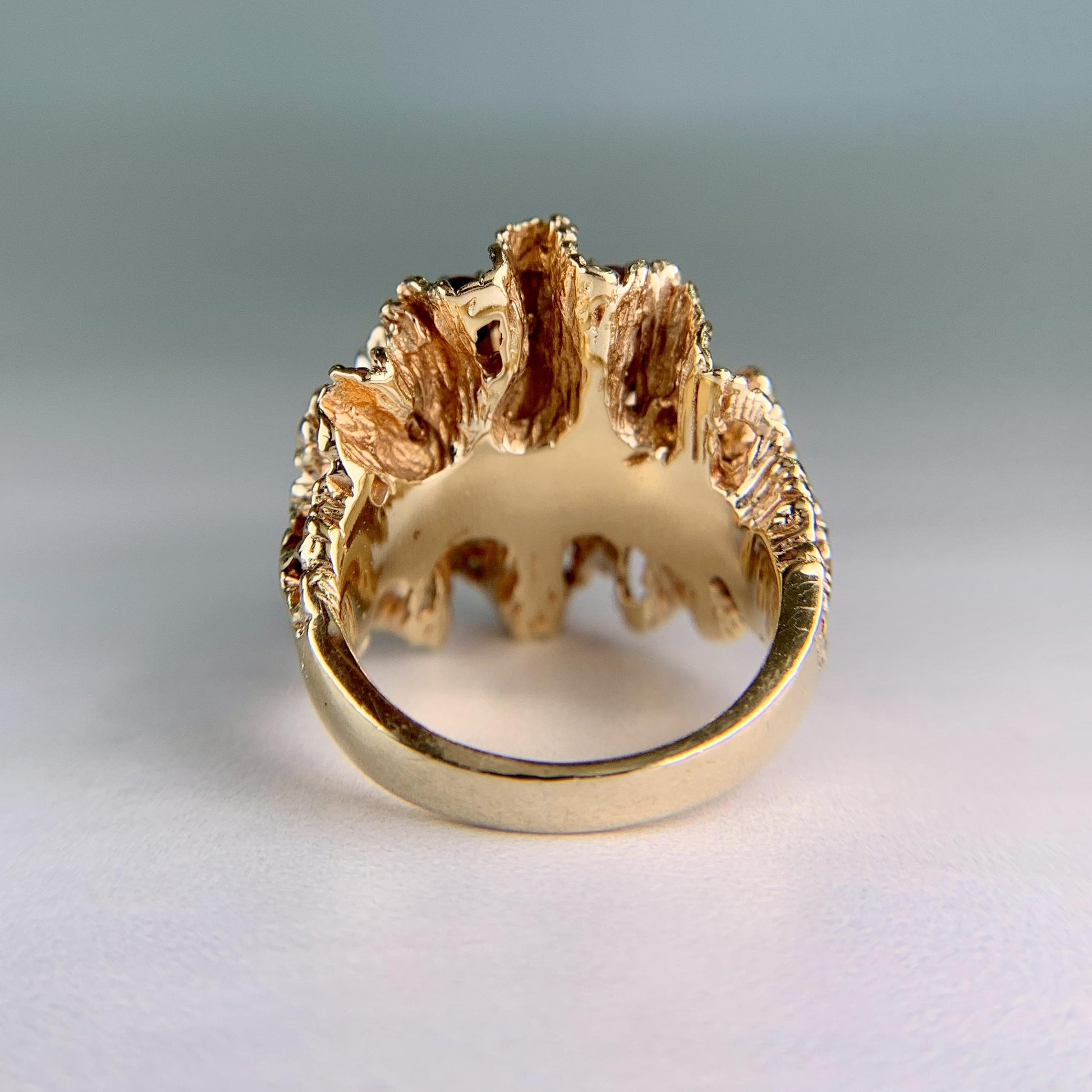 Vintage 1960's Diamond and Spinel Wavy Reef Dome Ring 14k Gold