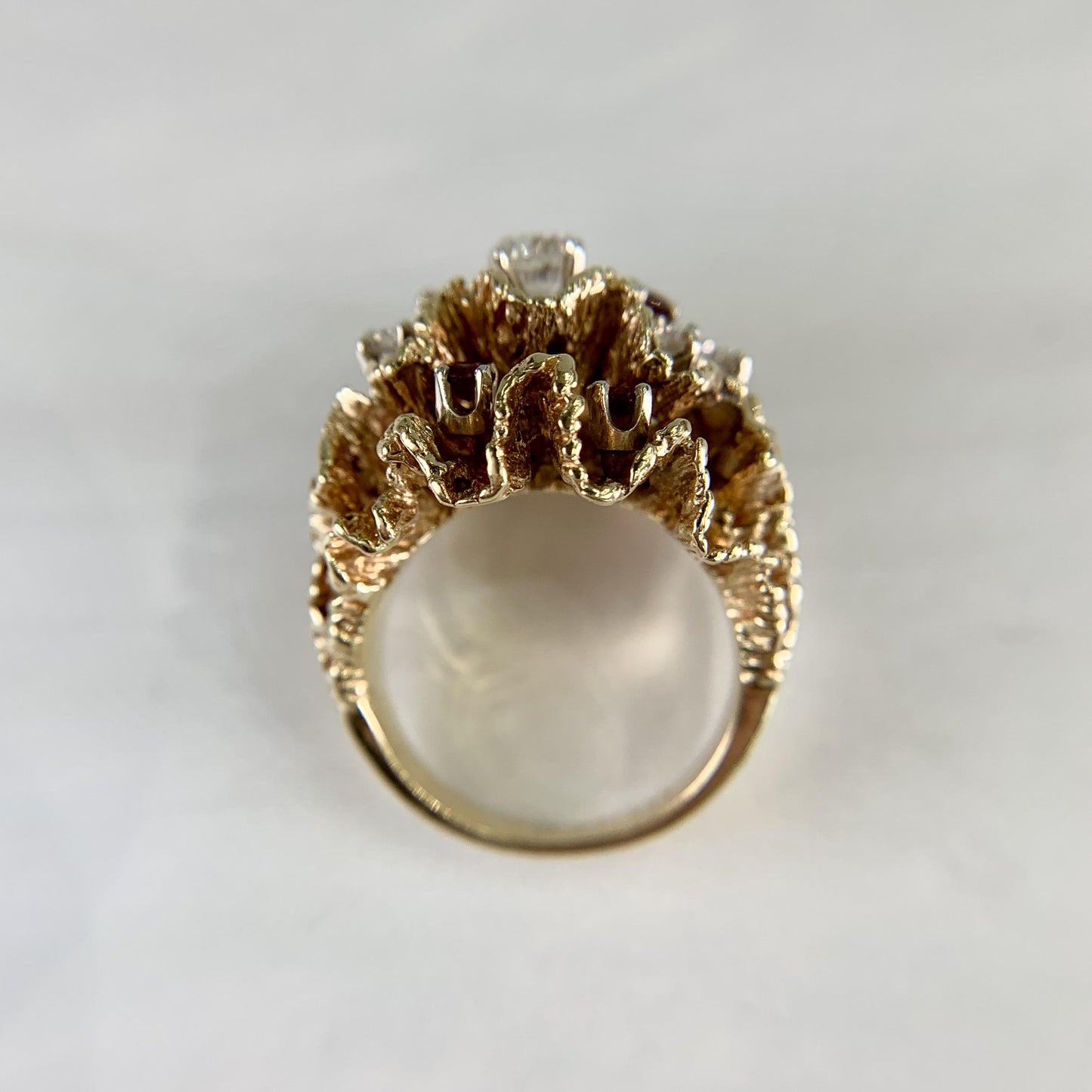 Vintage 1960's Diamond and Spinel Wavy Reef Dome Ring 14k Gold