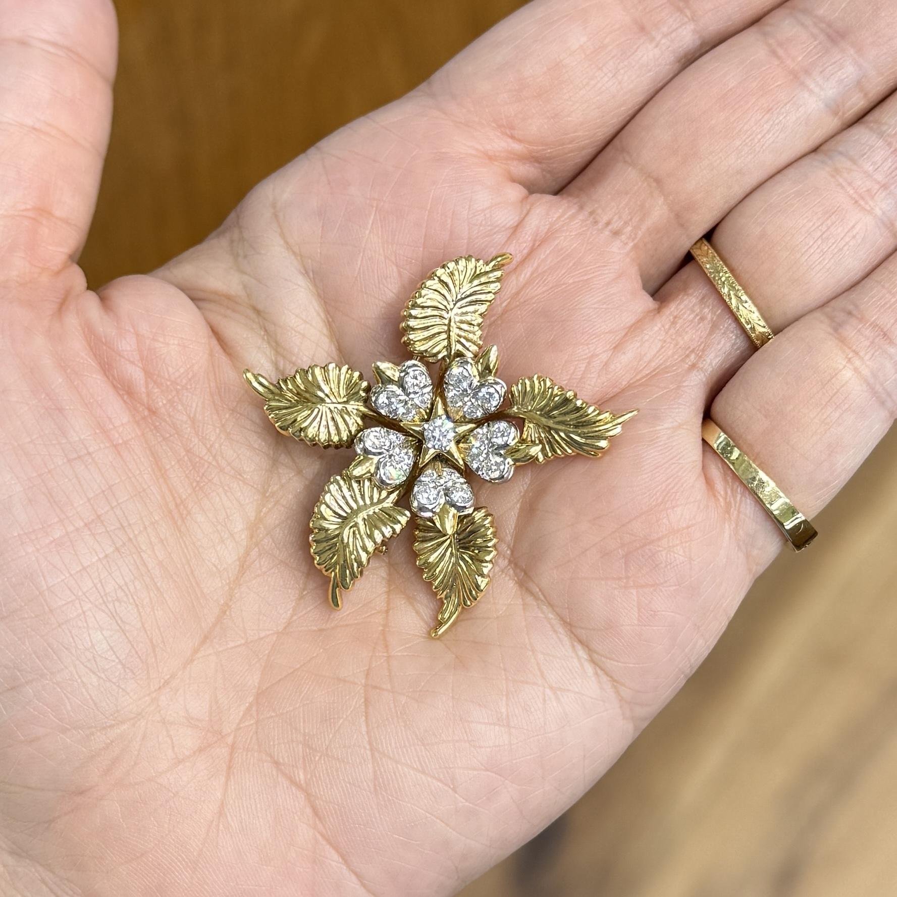 Tiffany & Co. Schlumberger Fern Leaf Diamond Brooch 18k Yellow Gold/Platinum