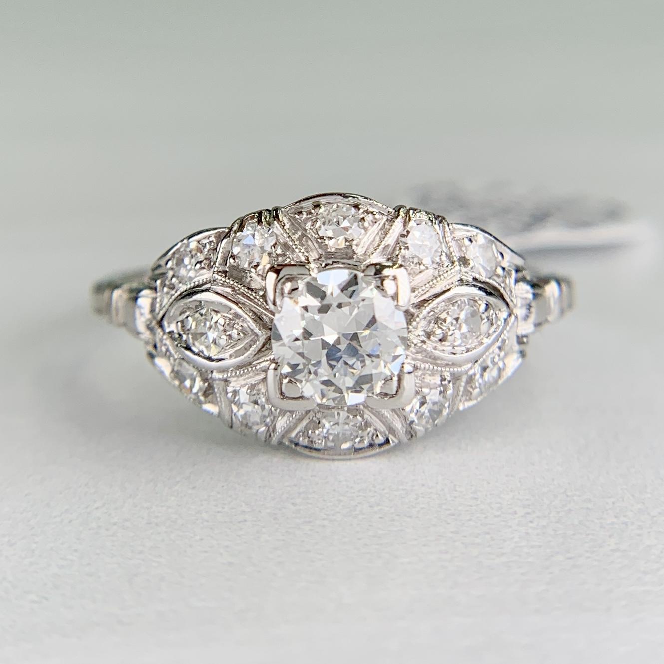Antique 1930's Art Deco Old European Cut Diamond Harness Ring Platinum