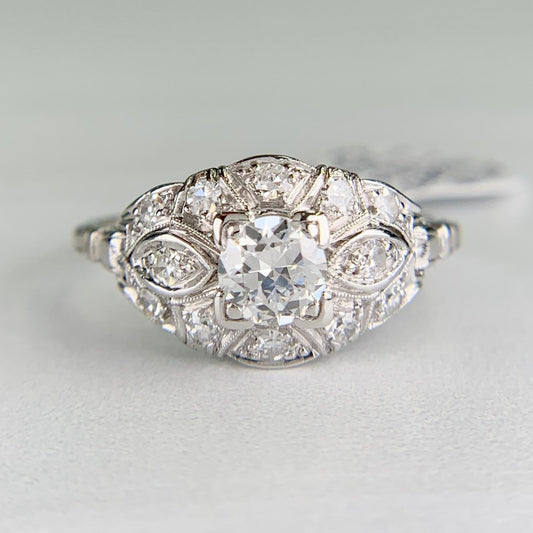 Antique 1930's Art Deco Old European Cut Diamond Harness Ring Platinum