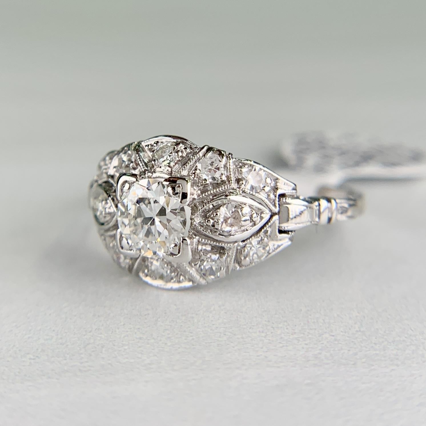 Antique 1930's Art Deco Old European Cut Diamond Harness Ring Platinum
