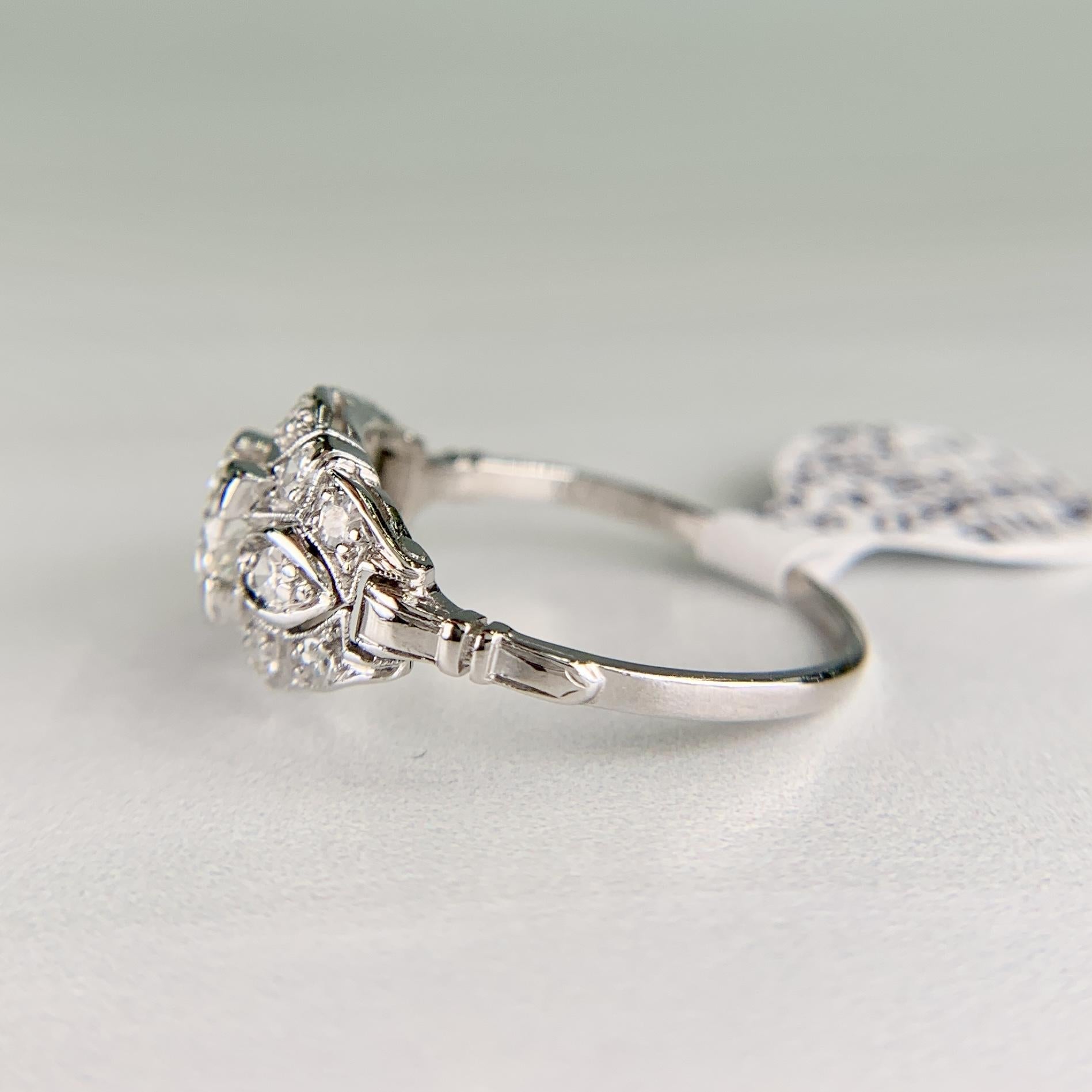 Antique 1930's Art Deco Old European Cut Diamond Harness Ring Platinum