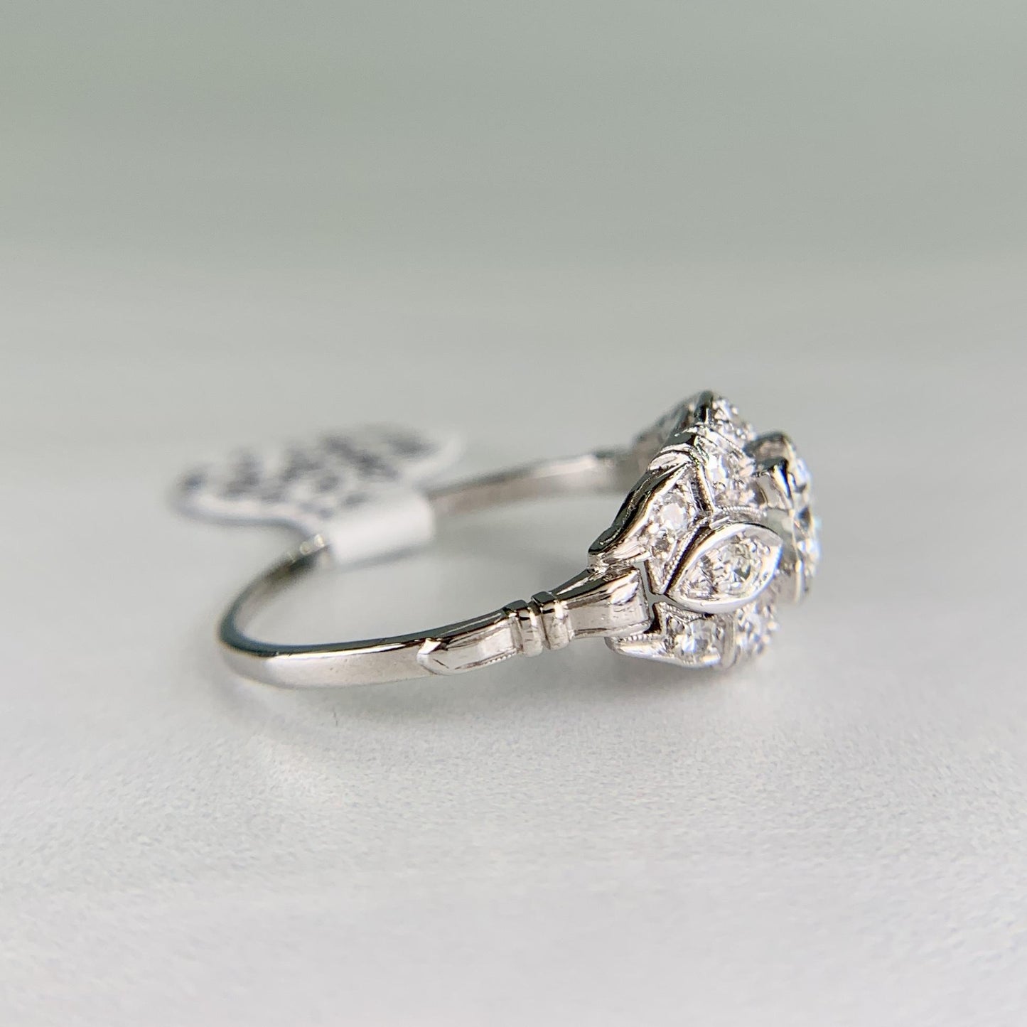 Antique 1930's Art Deco Old European Cut Diamond Harness Ring Platinum