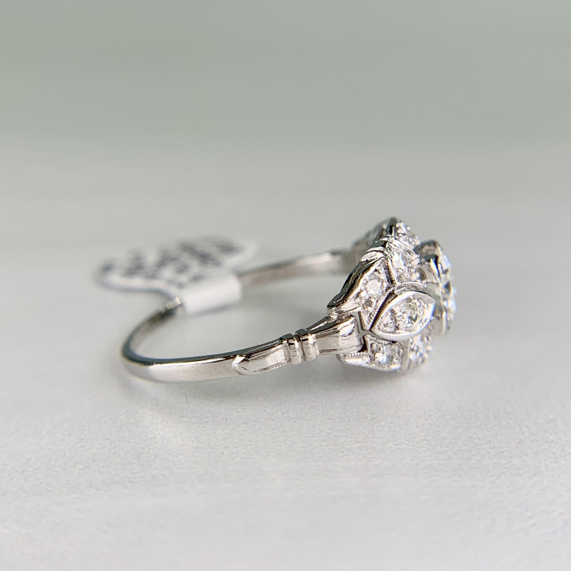 Antique 1930's Art Deco Old European Cut Diamond Harness Ring Platinum