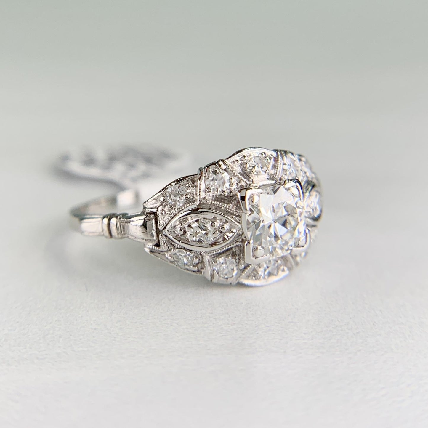 Antique 1930's Art Deco Old European Cut Diamond Harness Ring Platinum