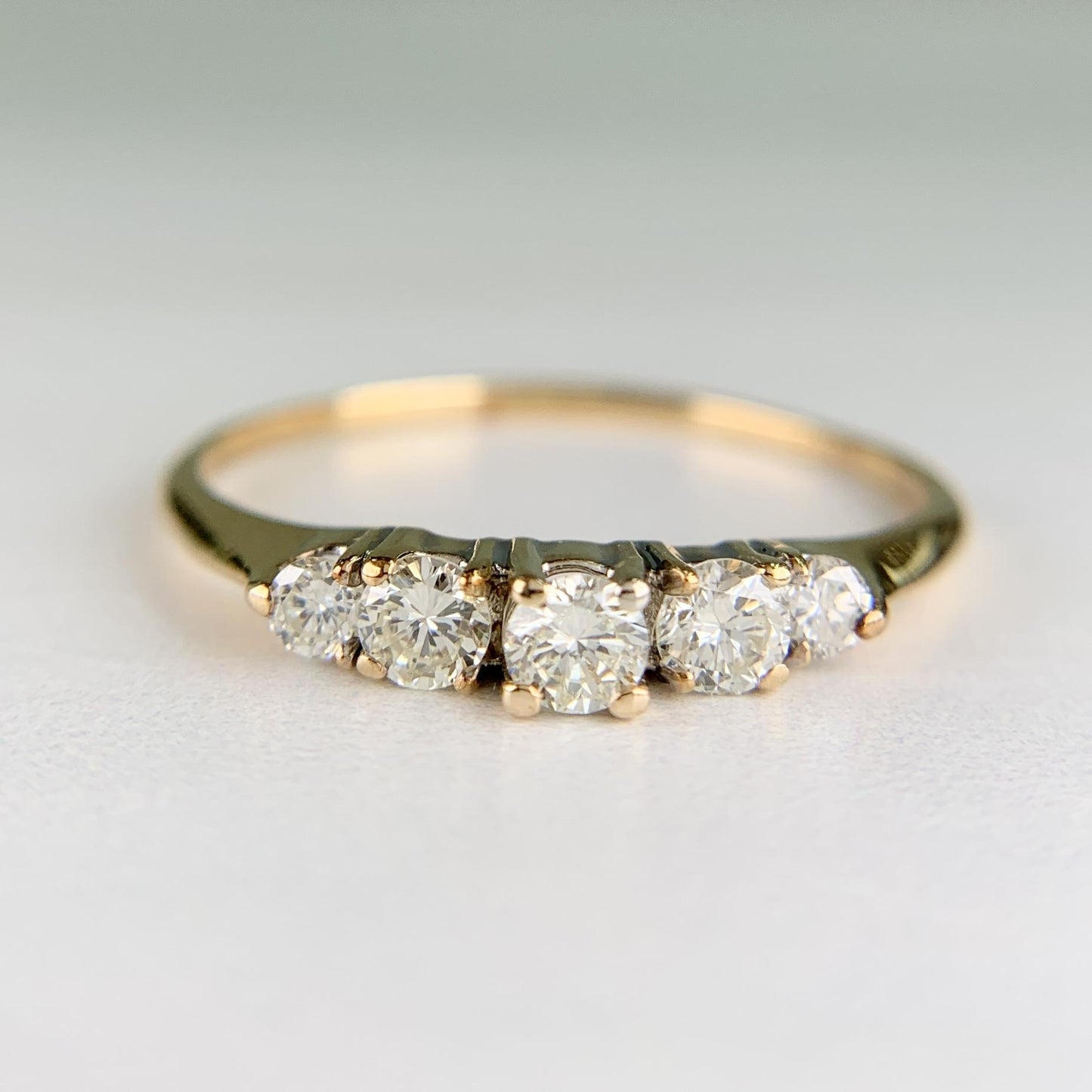 Vintage 5 Stone Diamond Band Ring 14k Yellow Gold