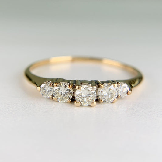 Vintage 5 Stone Diamond Band Ring 14k Yellow Gold