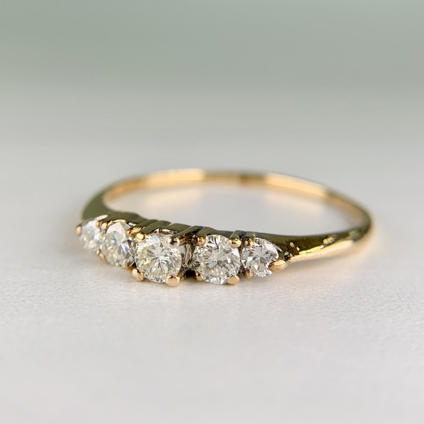 Vintage 5 Stone Diamond Band Ring 14k Yellow Gold