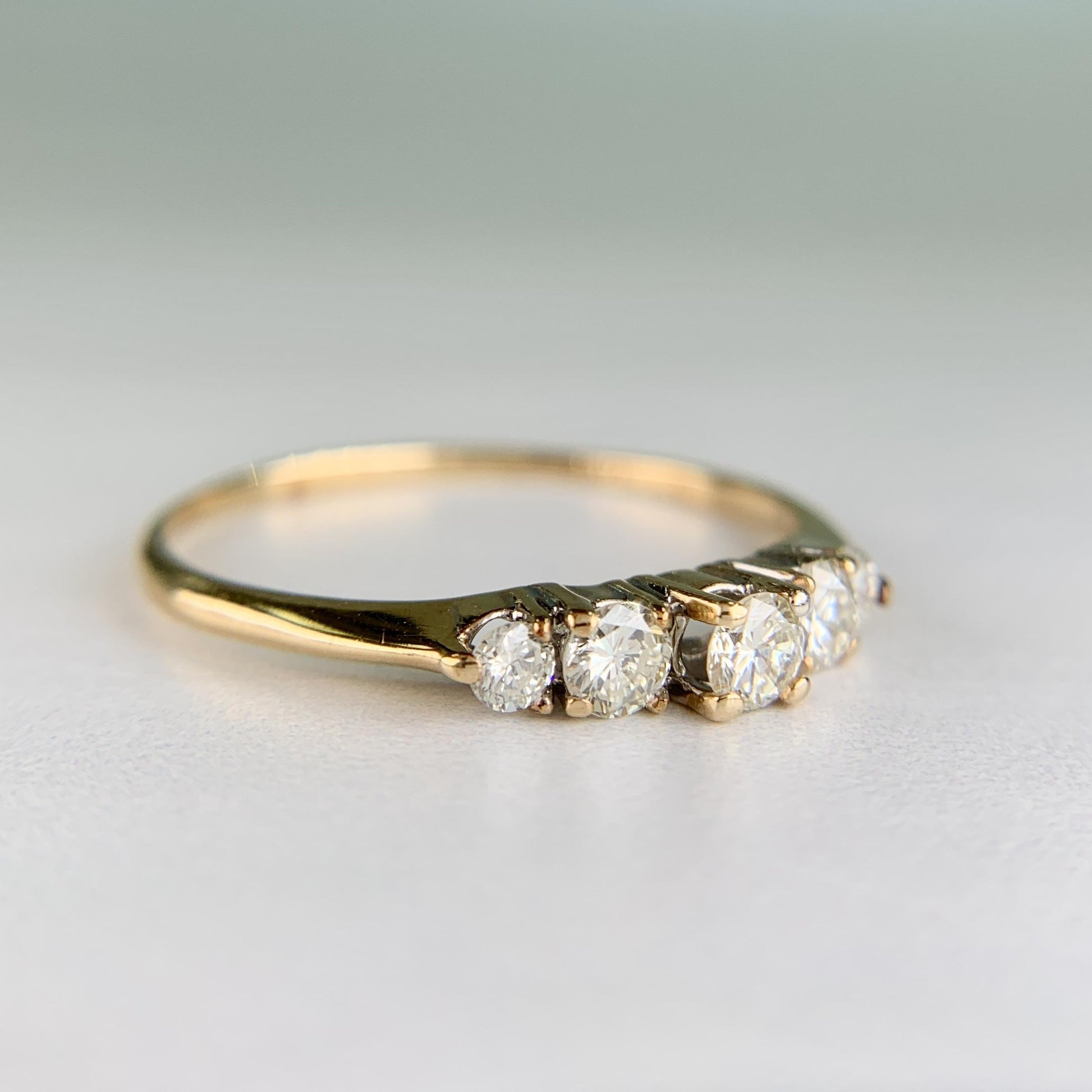 Vintage 5 Stone Diamond Band Ring 14k Yellow Gold