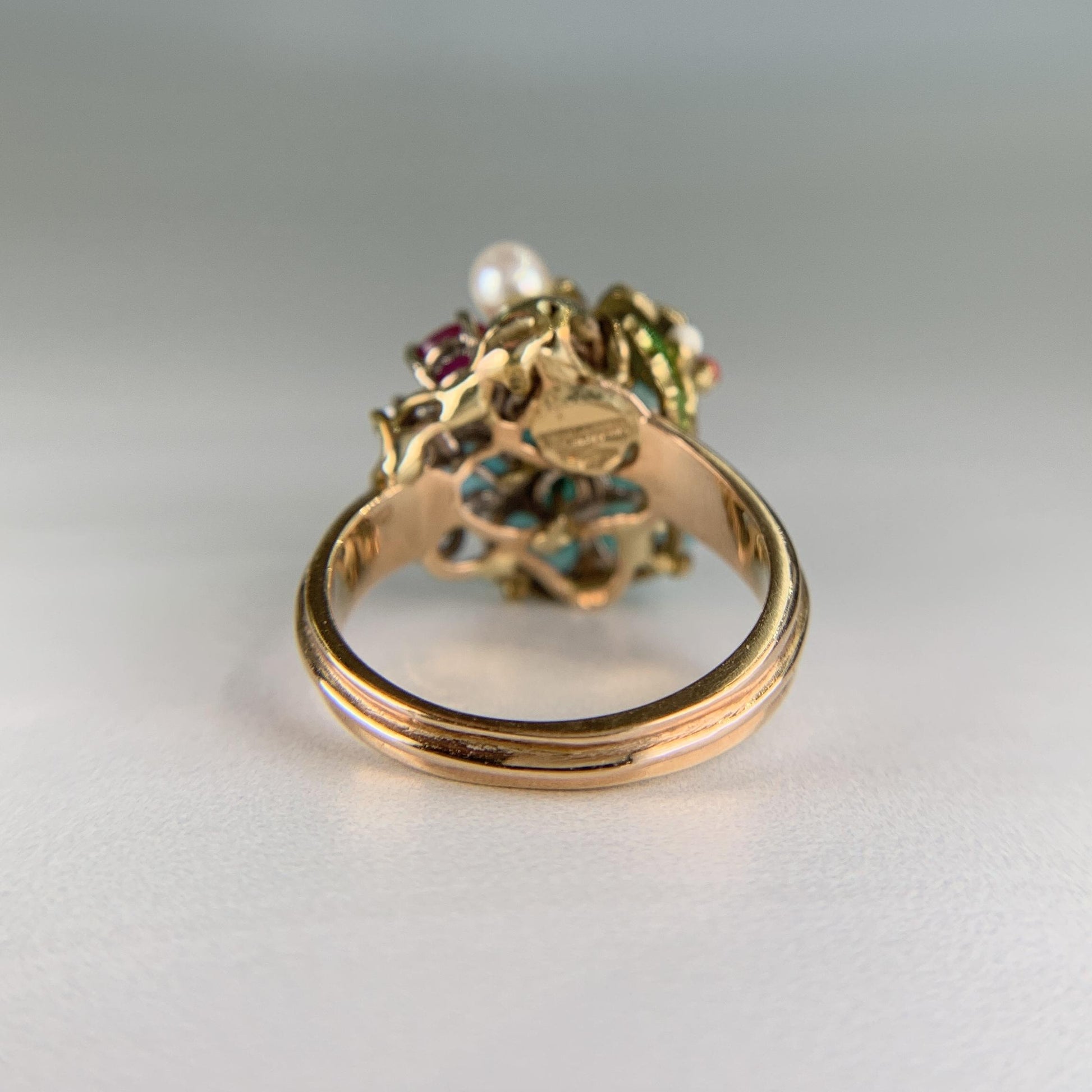 Santagostino Whimsical Floral Butterfly Gemstone Ring 18k Rose Gold