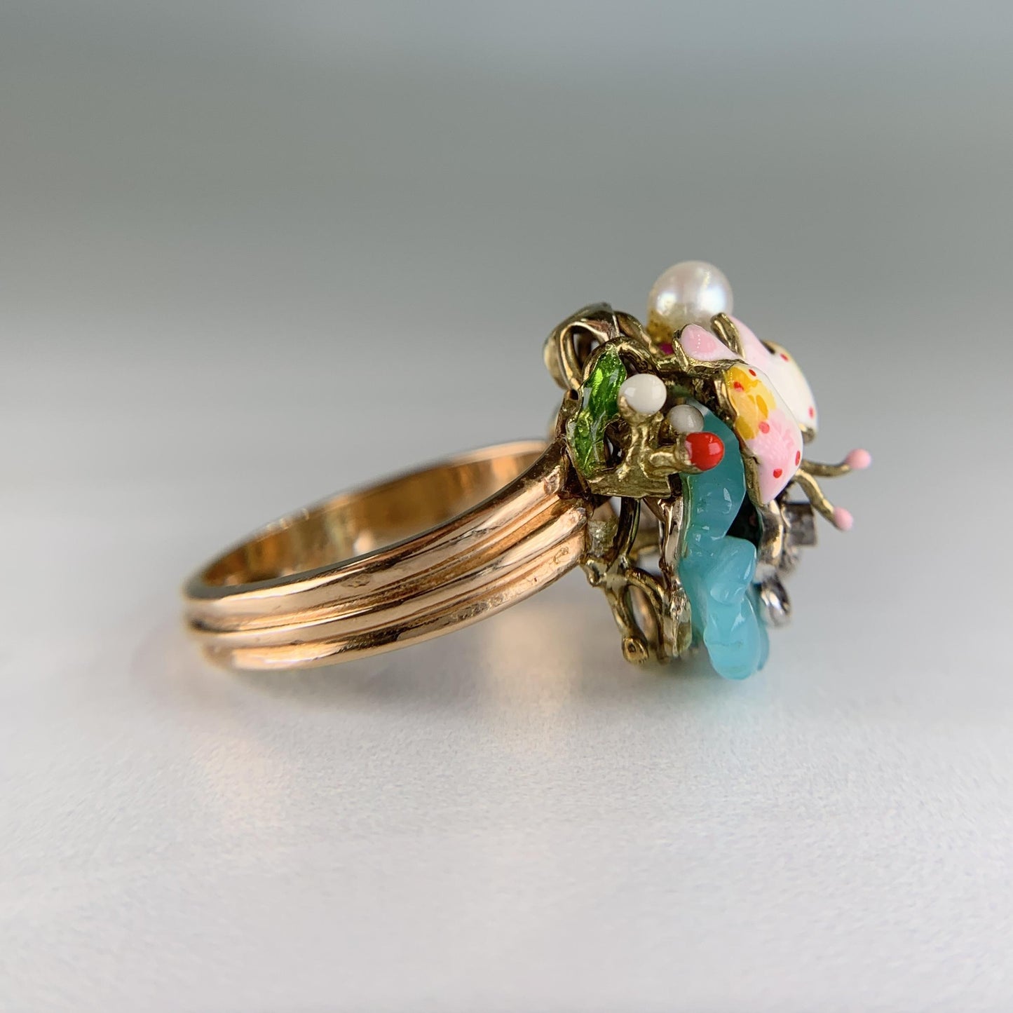 Santagostino Whimsical Floral Butterfly Gemstone Ring 18k Rose Gold