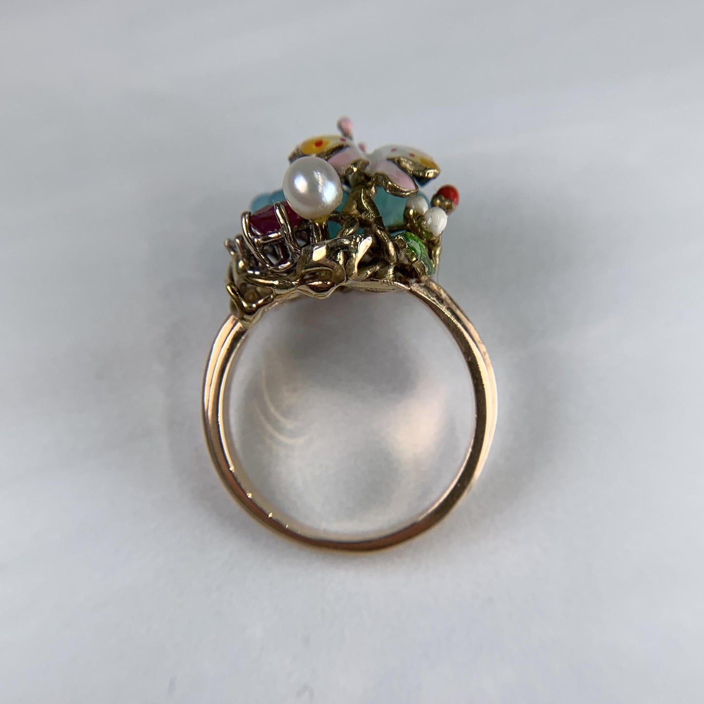 Santagostino Whimsical Floral Butterfly Gemstone Ring 18k Rose Gold