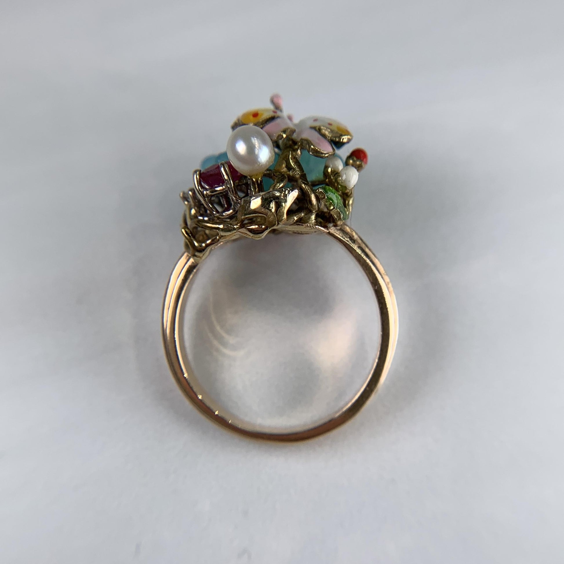 Santagostino Whimsical Floral Butterfly Gemstone Ring 18k Rose Gold