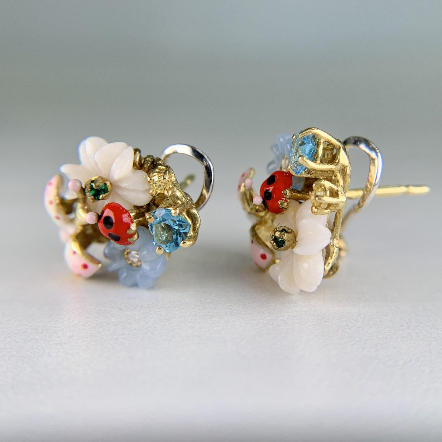 Santagostino Whimsical Floral Butterfly Gemstone Earrings 18k Gold