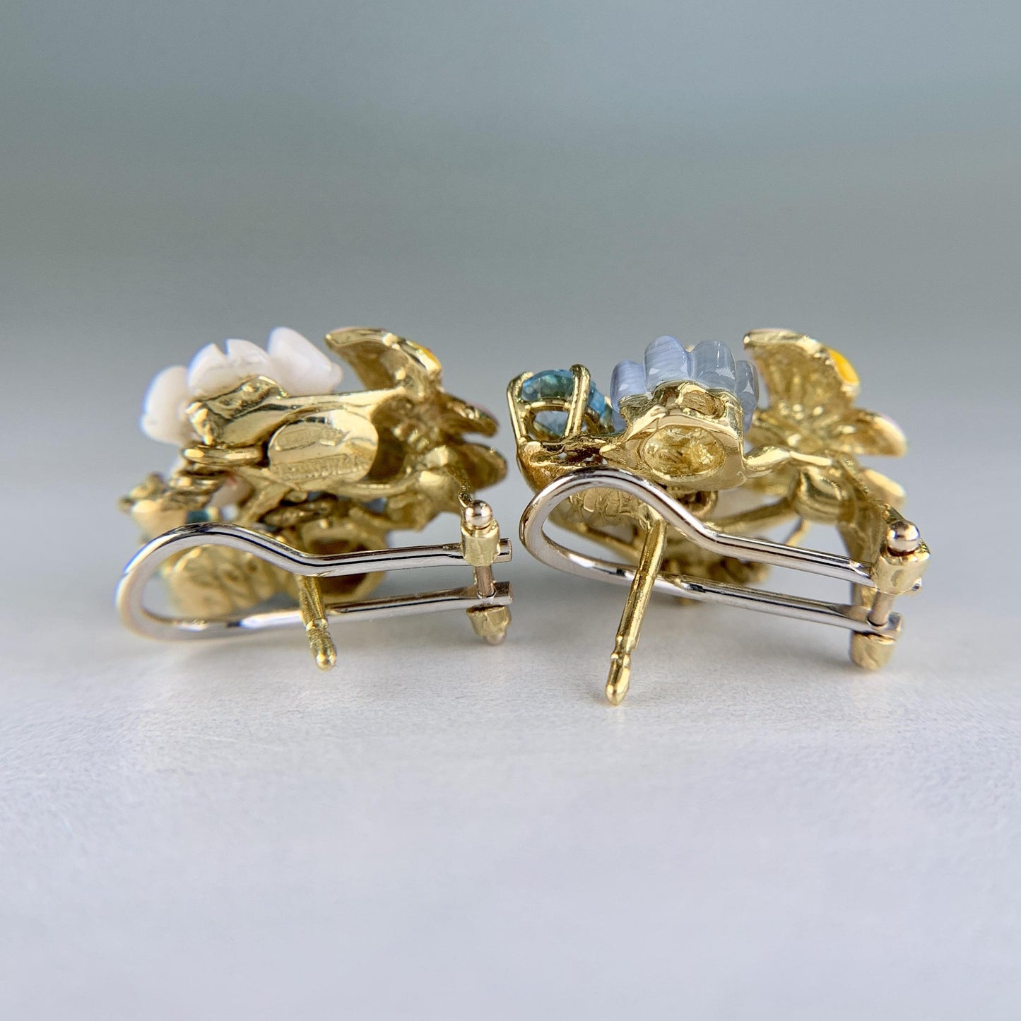 Santagostino Whimsical Floral Butterfly Gemstone Earrings 18k Gold