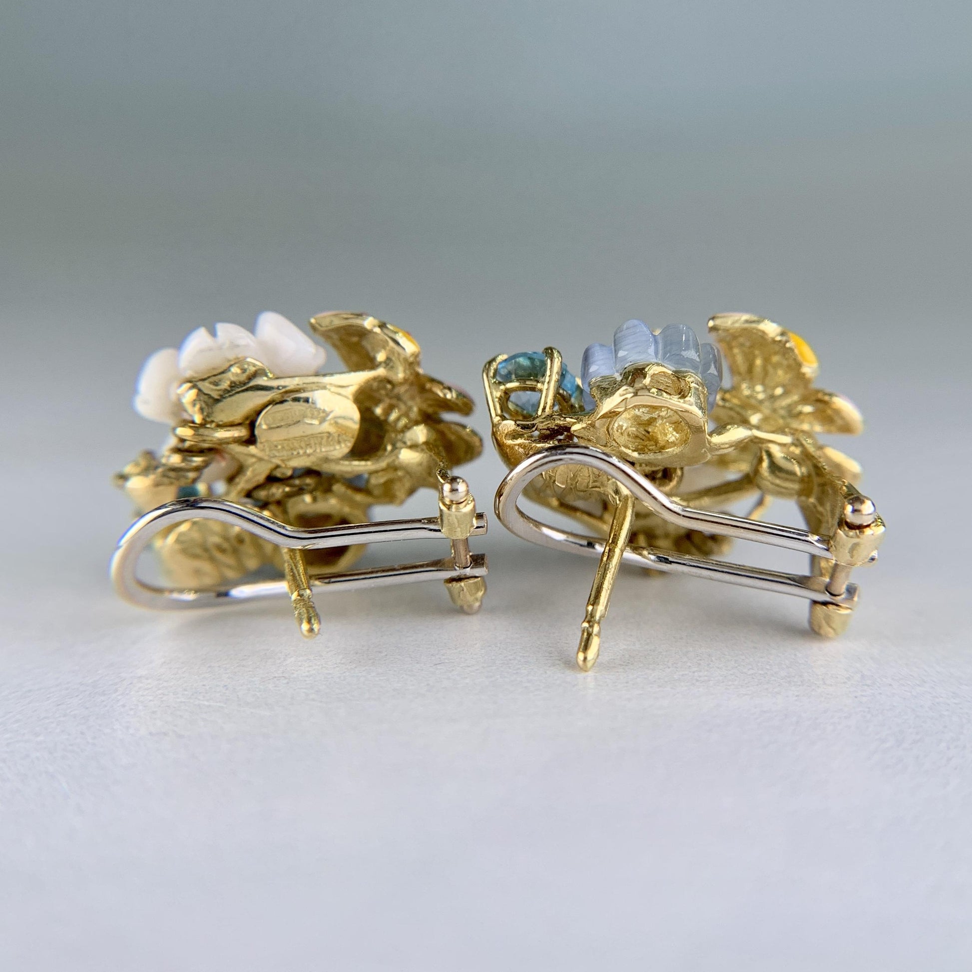 Santagostino Whimsical Floral Butterfly Gemstone Earrings 18k Gold