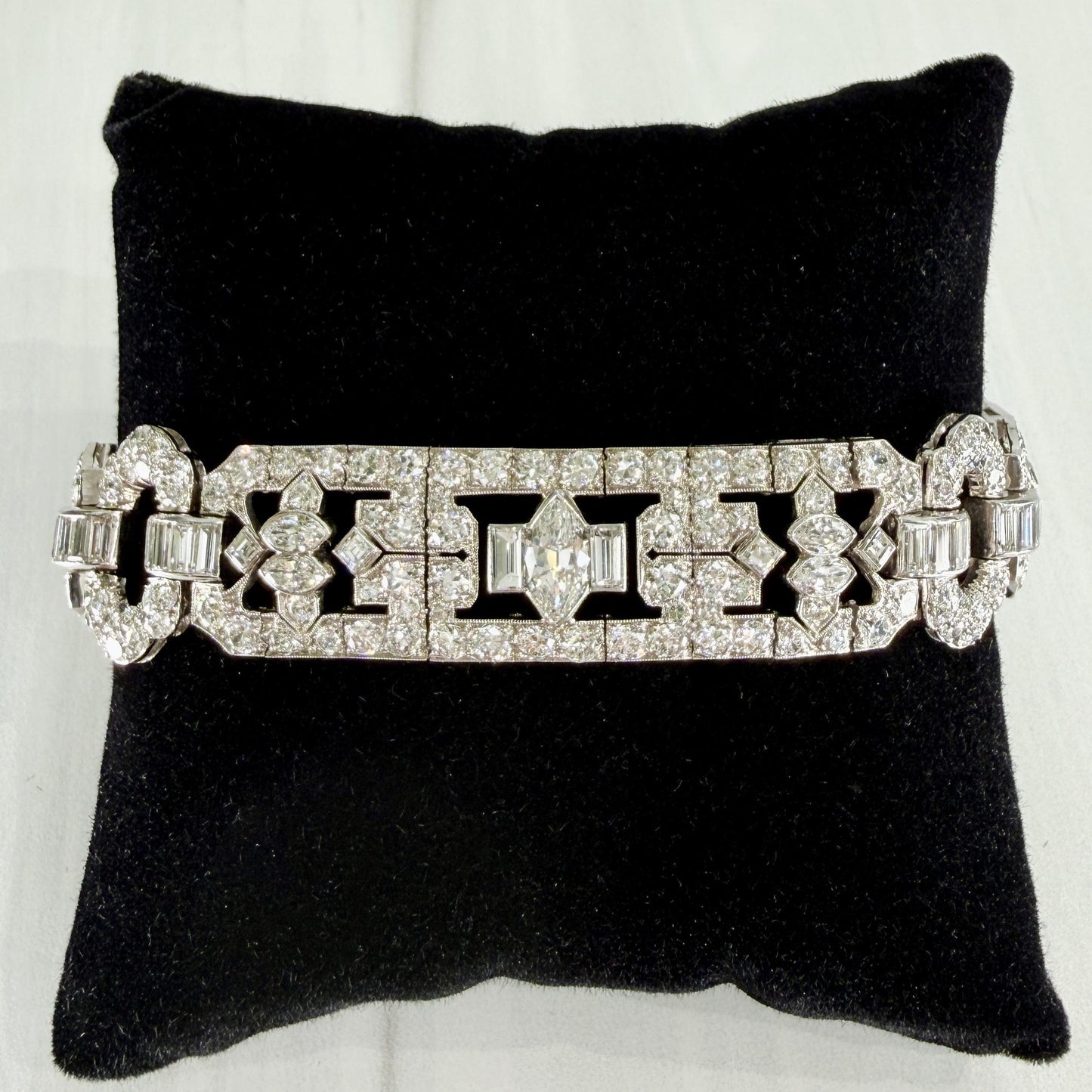 Art Deco Old Cut Diamond Statement Bracelet Platinum