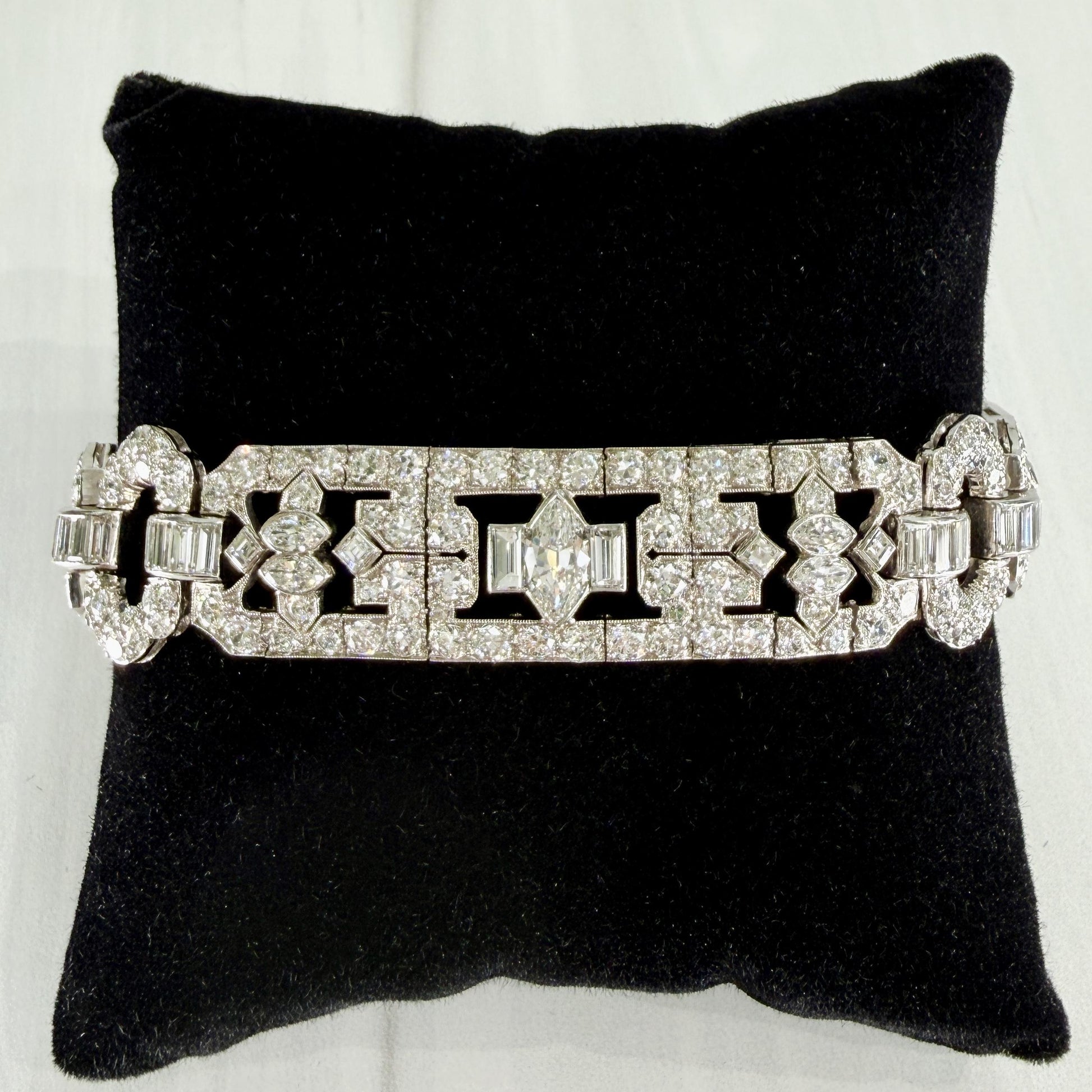 Art Deco Old Cut Diamond Statement Bracelet Platinum